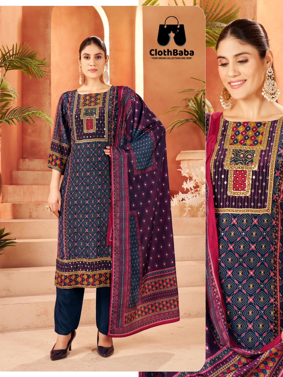 Natural Crepe Maharani Silk Designer Wholesale Suit Set