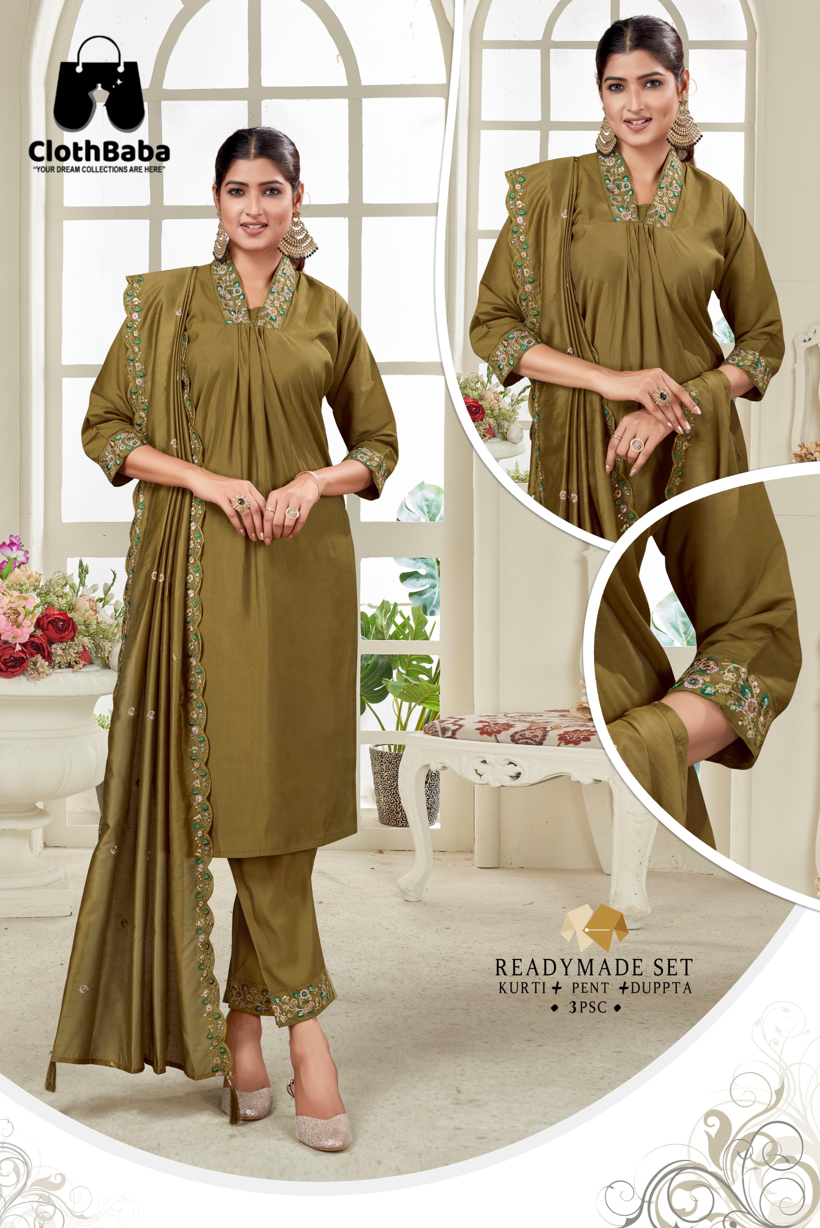 Roman Silk 3-Piece Readymade Suit with Embroidery Work for Retailers & Wholesalers