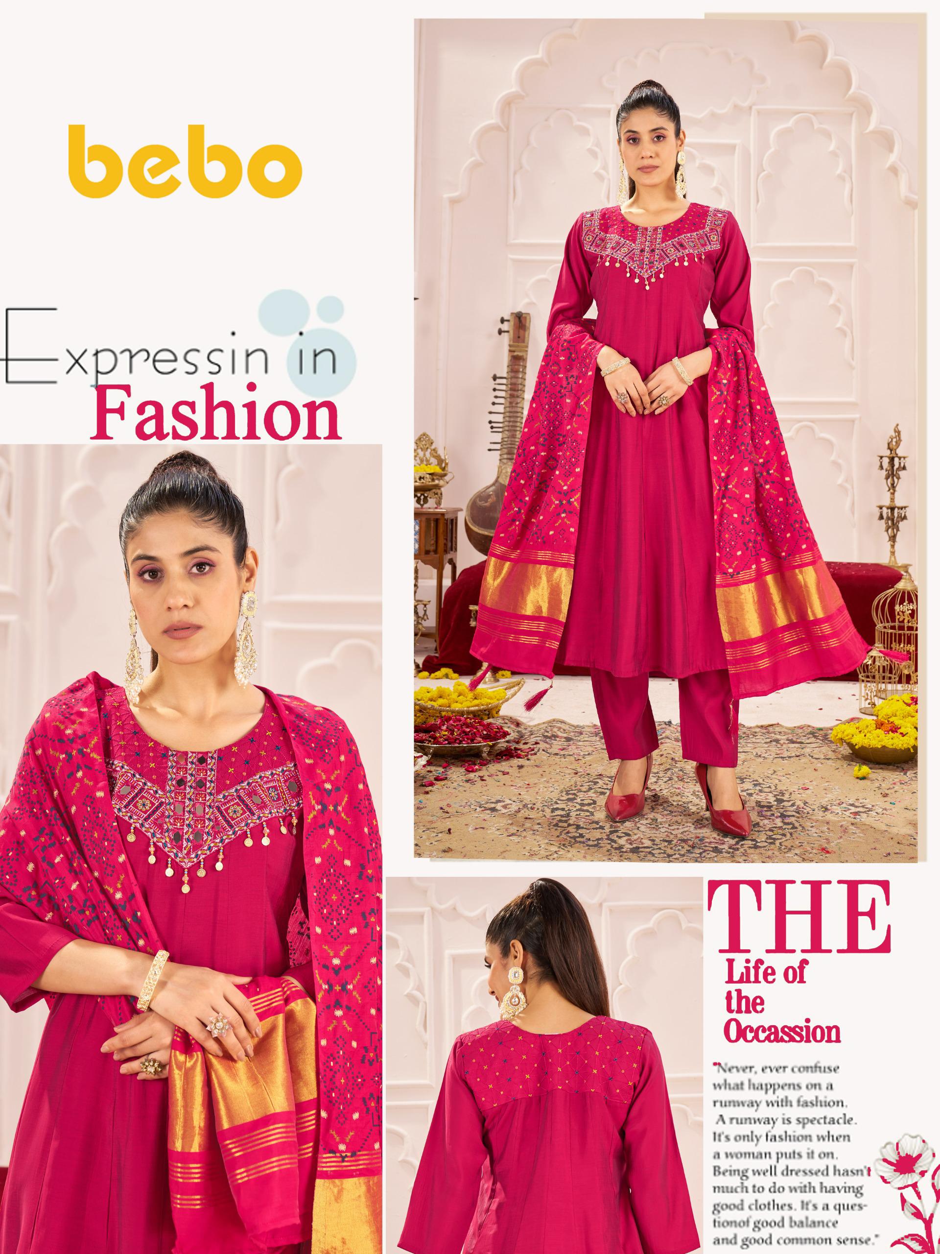 Fancy Roman Silk Embroidered Suit with Handwork & Lagadi Patti Dupatta
