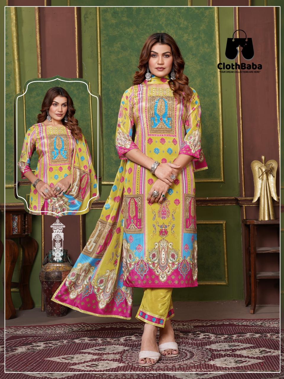 Traditional Pakistani Suit in Crepe Silk – Zara Readymade