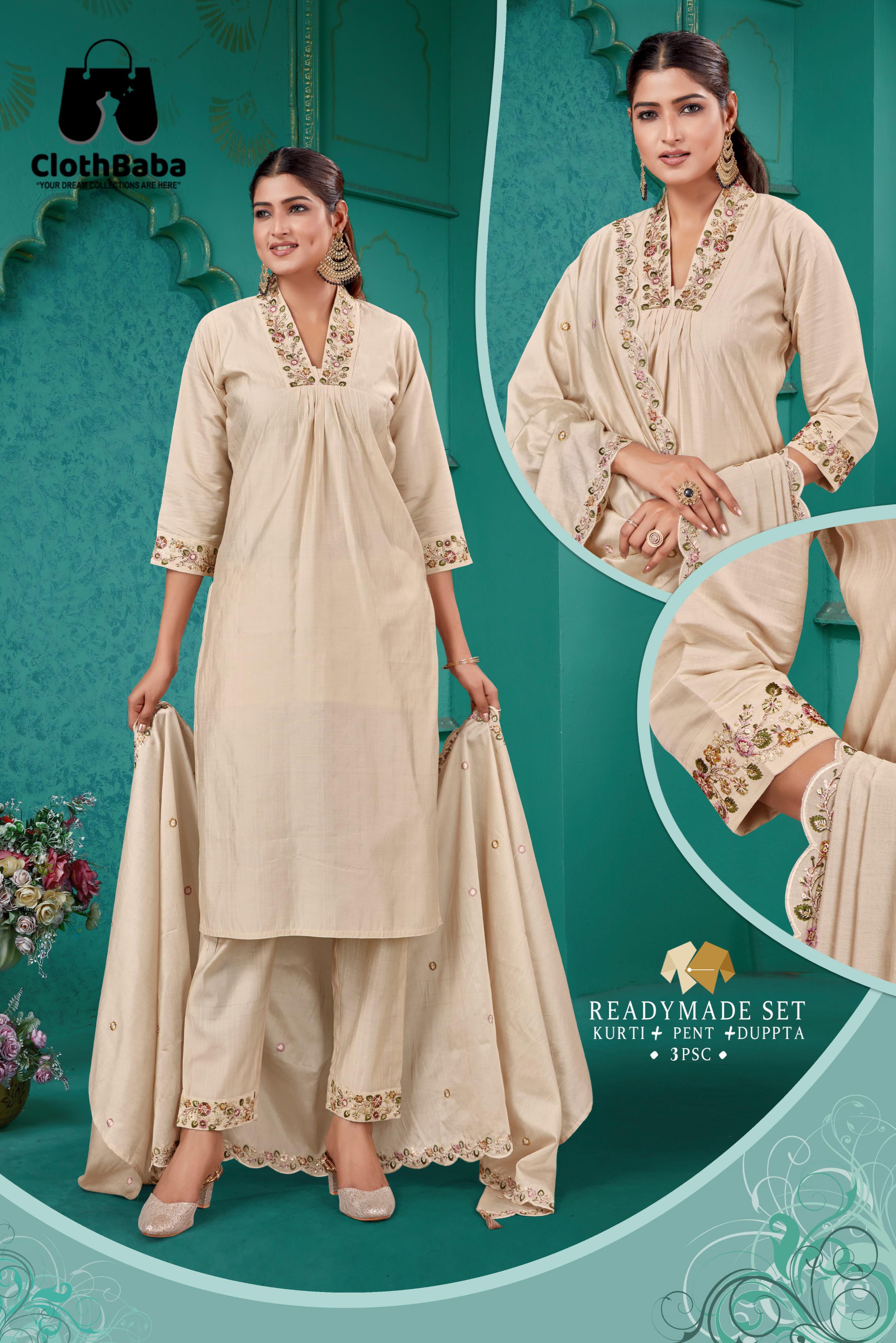 Roman Silk 3-Piece Readymade Suit with Embroidery Work for Retailers & Wholesalers