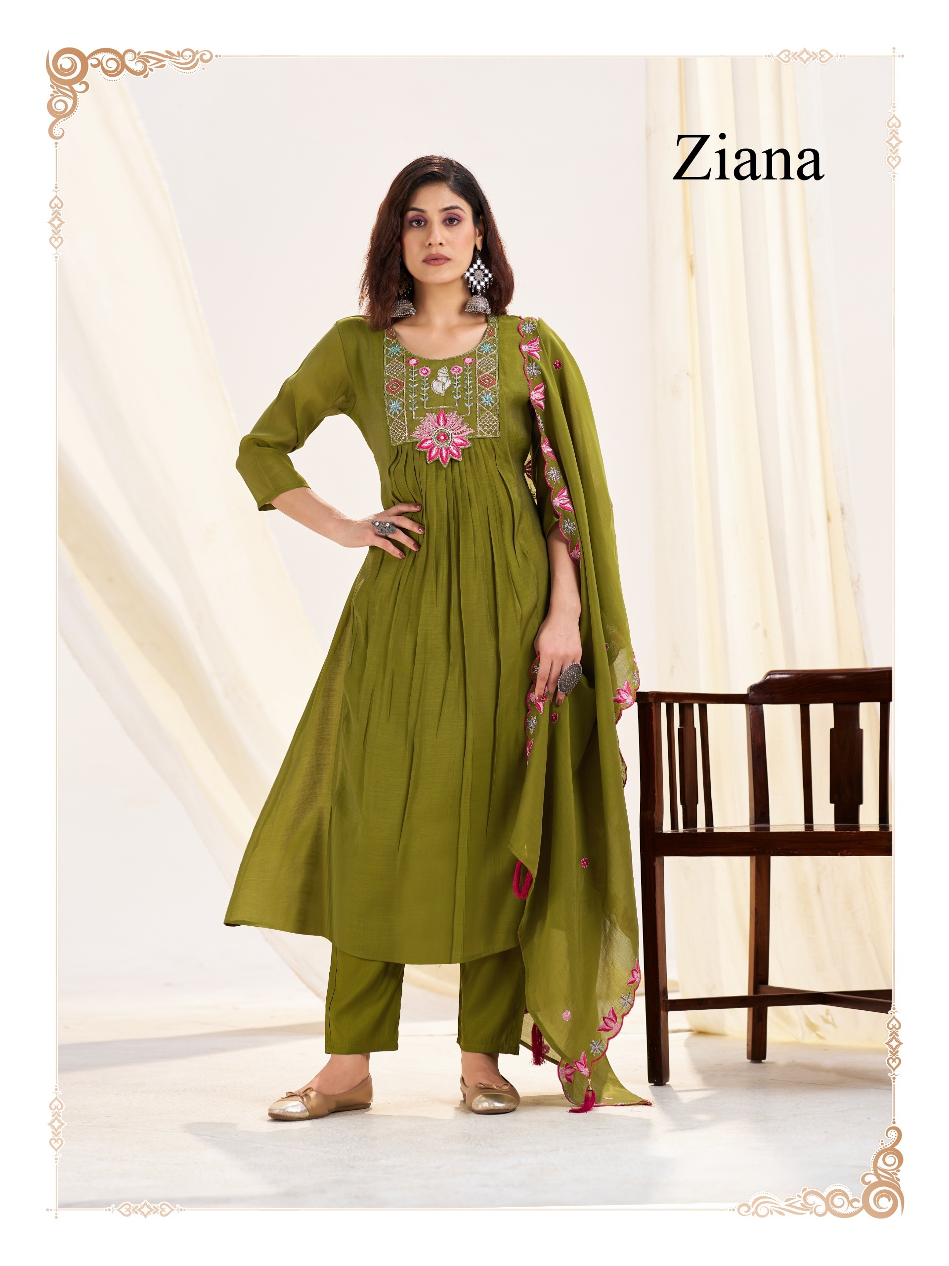 Hand-Embroidered Chanderi Silk Suit with Soft Cotton Inner