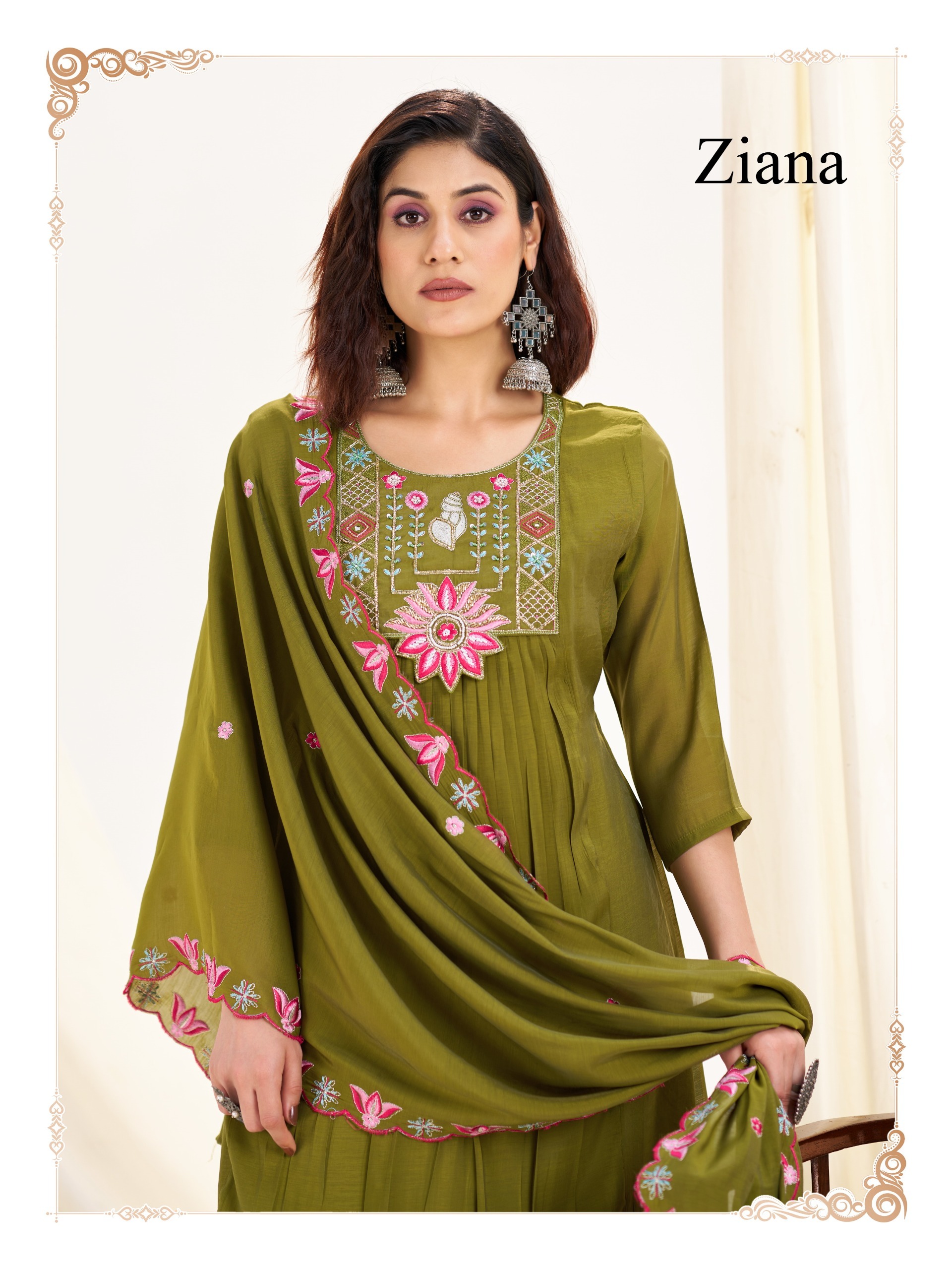 Hand-Embroidered Chanderi Silk Suit with Soft Cotton Inner
