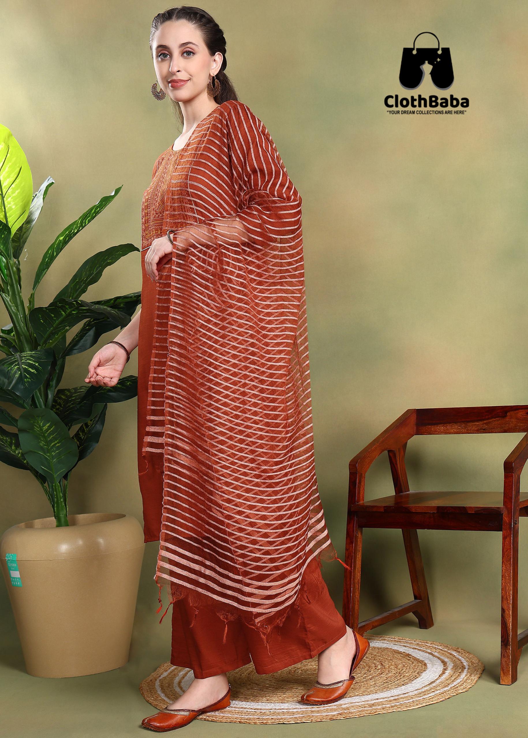 Classic Gold Embroidered Readymade Suit with Plazo and Dupatta