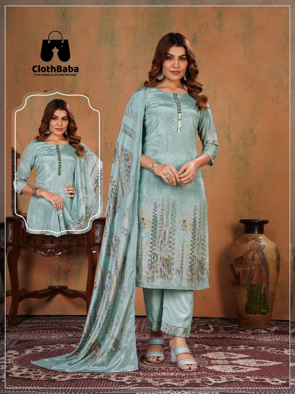 Wholesale Lotus Crepe Silk Pakistani Suit for Ladies Sizes M-2XL