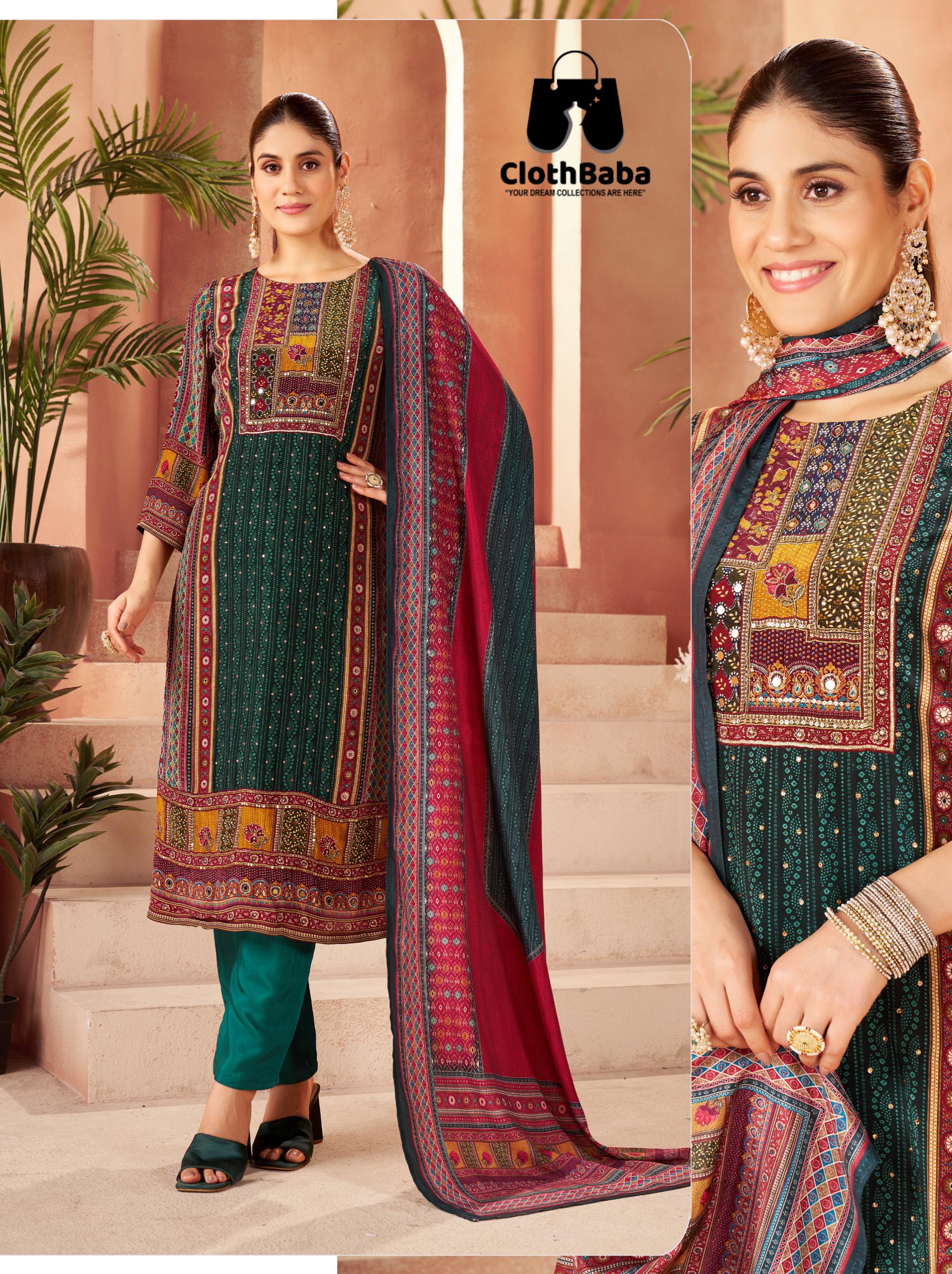 Clothbaba Pakistani Style Readymade Ladies Suit in Natural Crepe with Wor