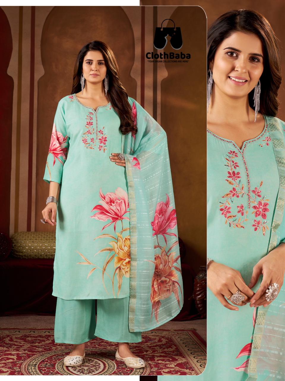 Pure Muslin Printed Readymade Suit Wholesale M-2XL Set