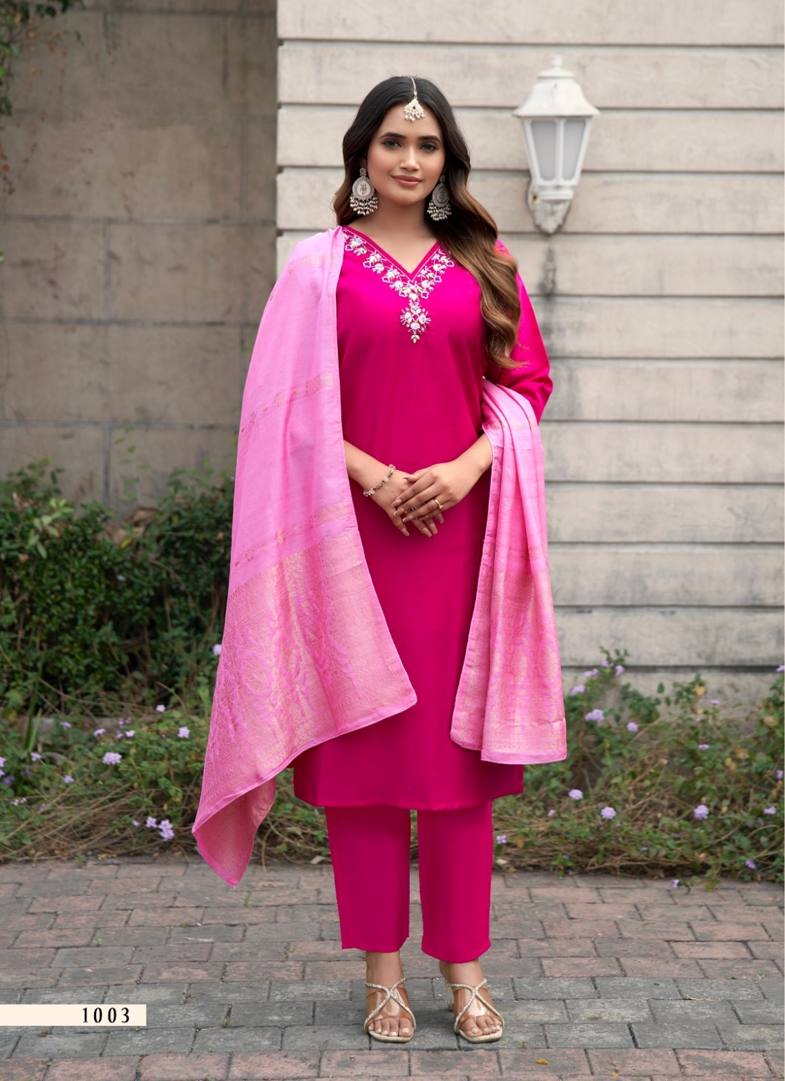 Elegant Roman Silk Kurti Set with Muslin Jecard Dupatta