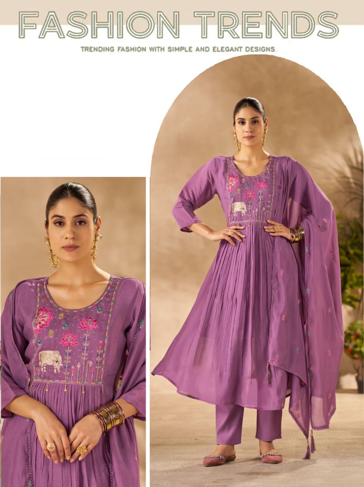 Pure Mull Chanderi Silk Stitched Suit with Fancy Embroidery & Handcrafted Dupatta