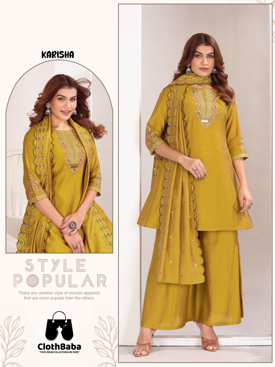 Karisha Roman Silk Two Tone Readymade Suit Wholesale Set