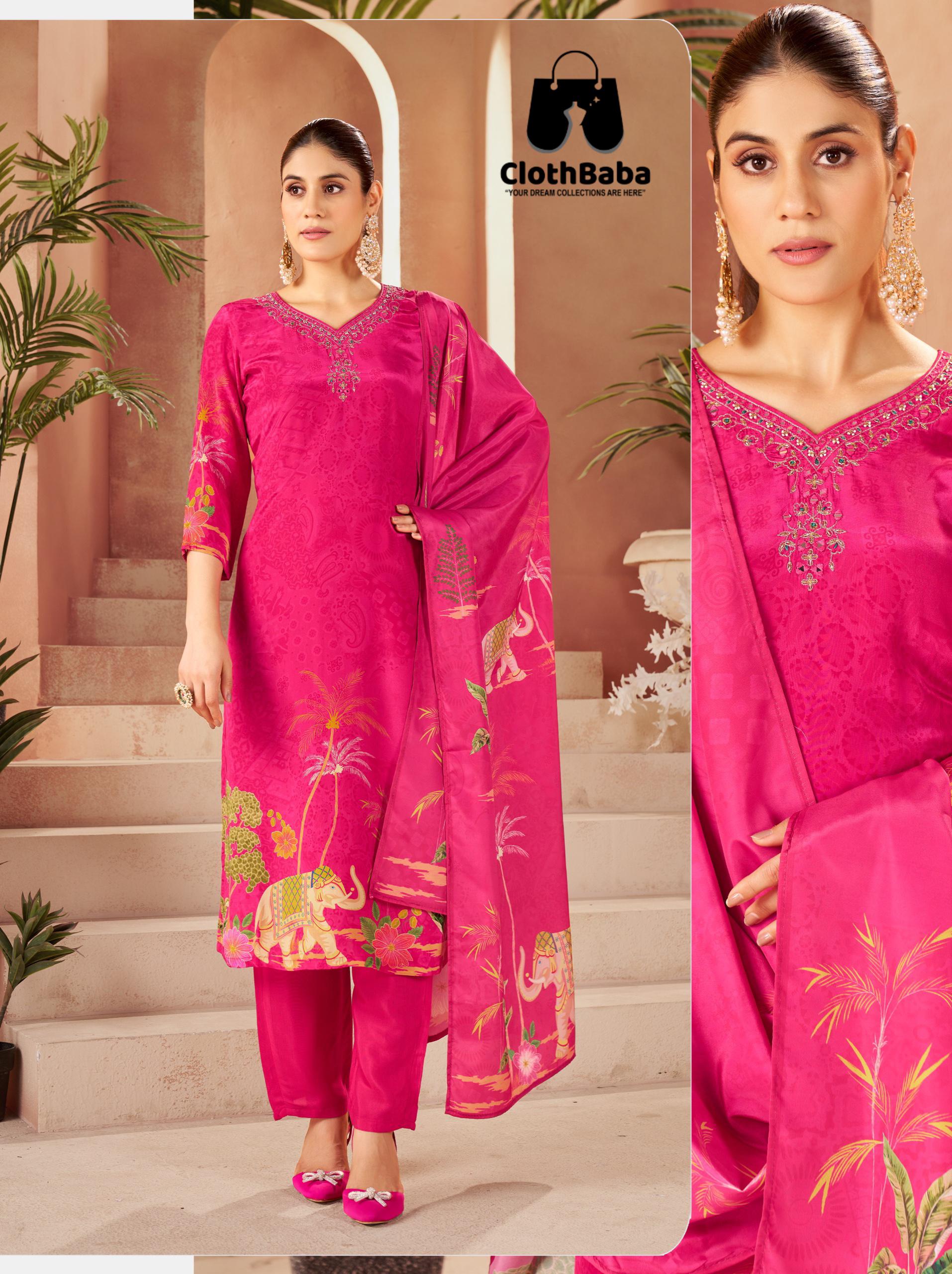 Natural Crepe Ladies Readymade Suit with Work