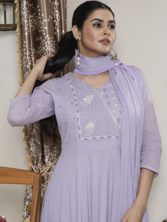 Cotton Handwork Readymade Suit with Dupatta
