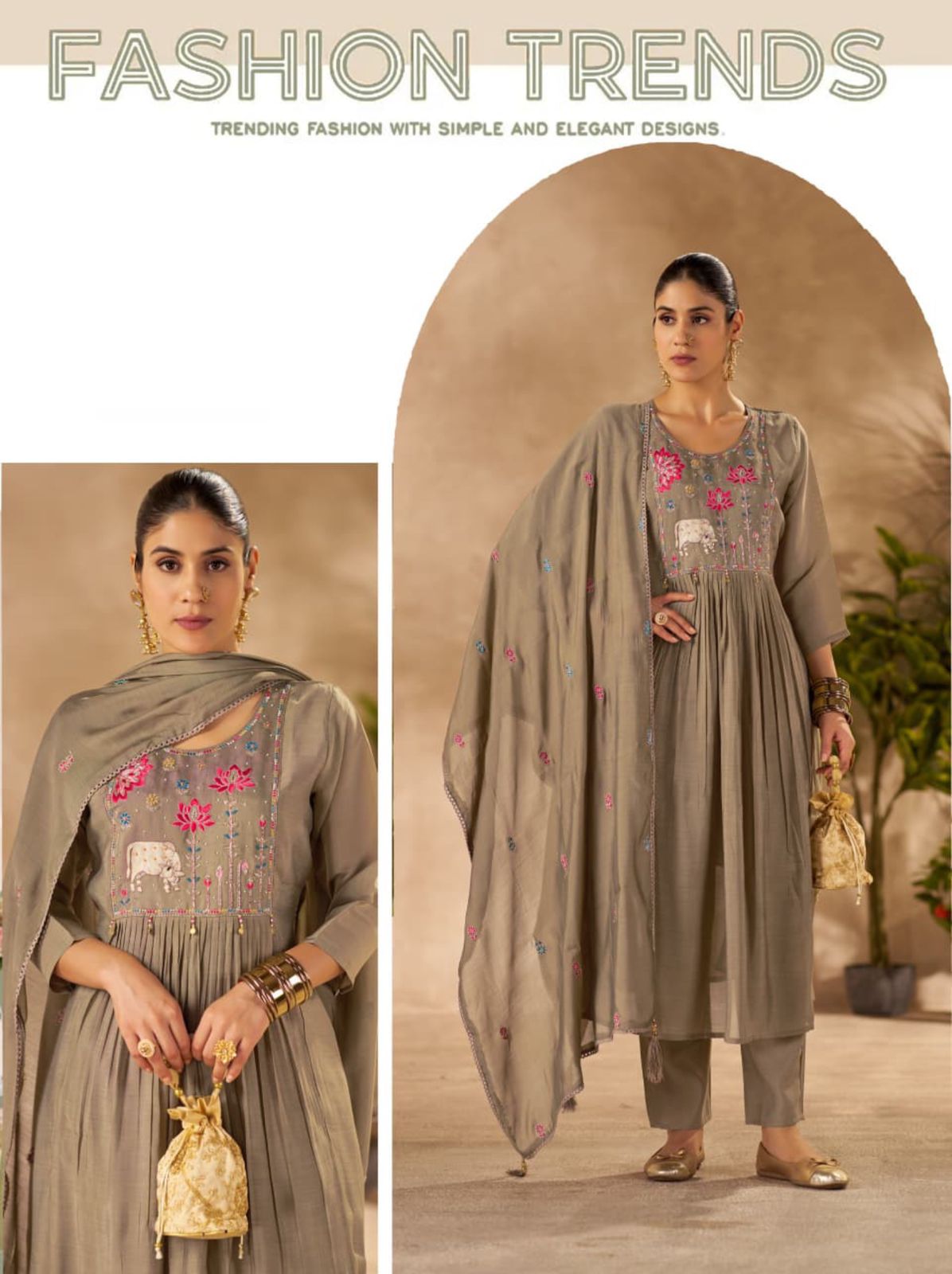 Pure Mull Chanderi Silk Stitched Suit with Fancy Embroidery & Handcrafted Dupatta