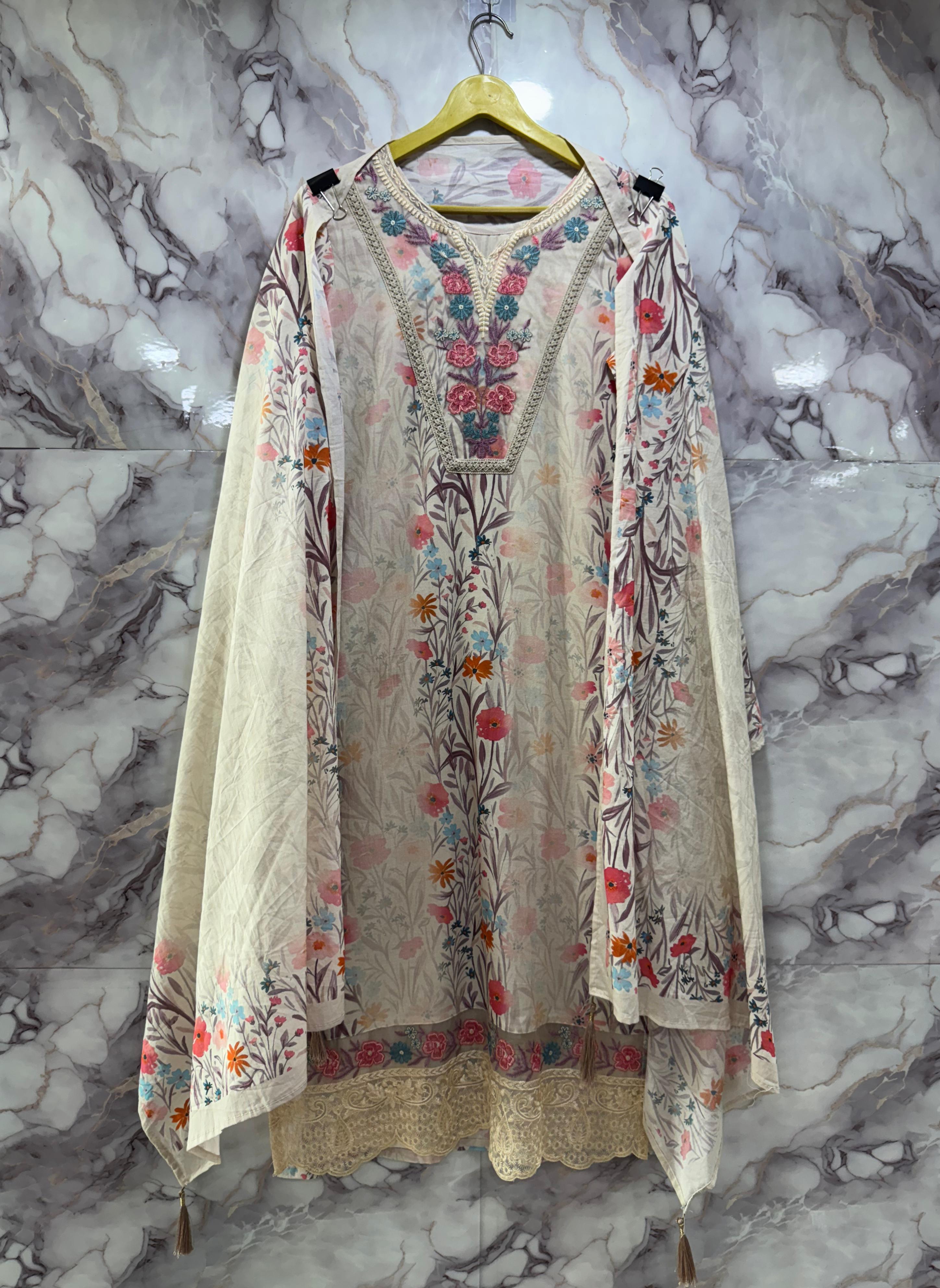 Pure Cambric Cotton Readymade Suit with Mul Mul Dupatta Wholesale