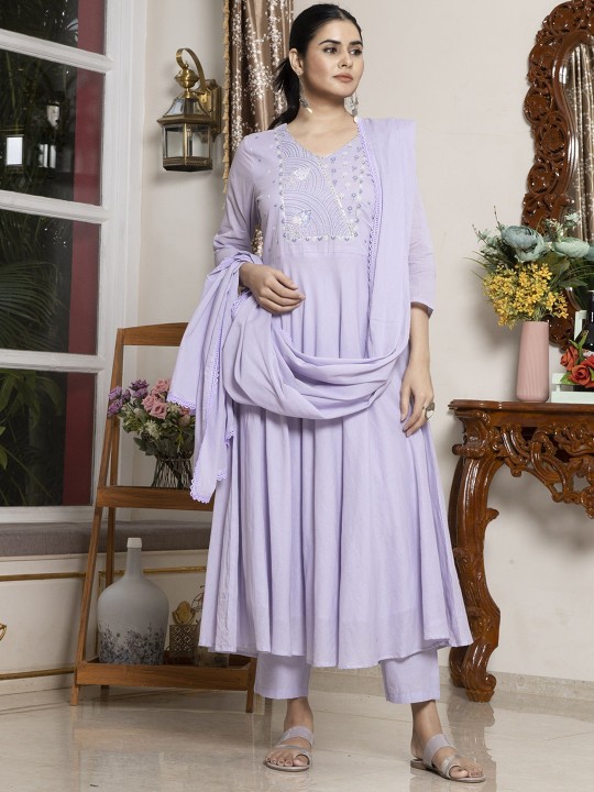 Cotton Handwork Readymade Suit with Dupatta