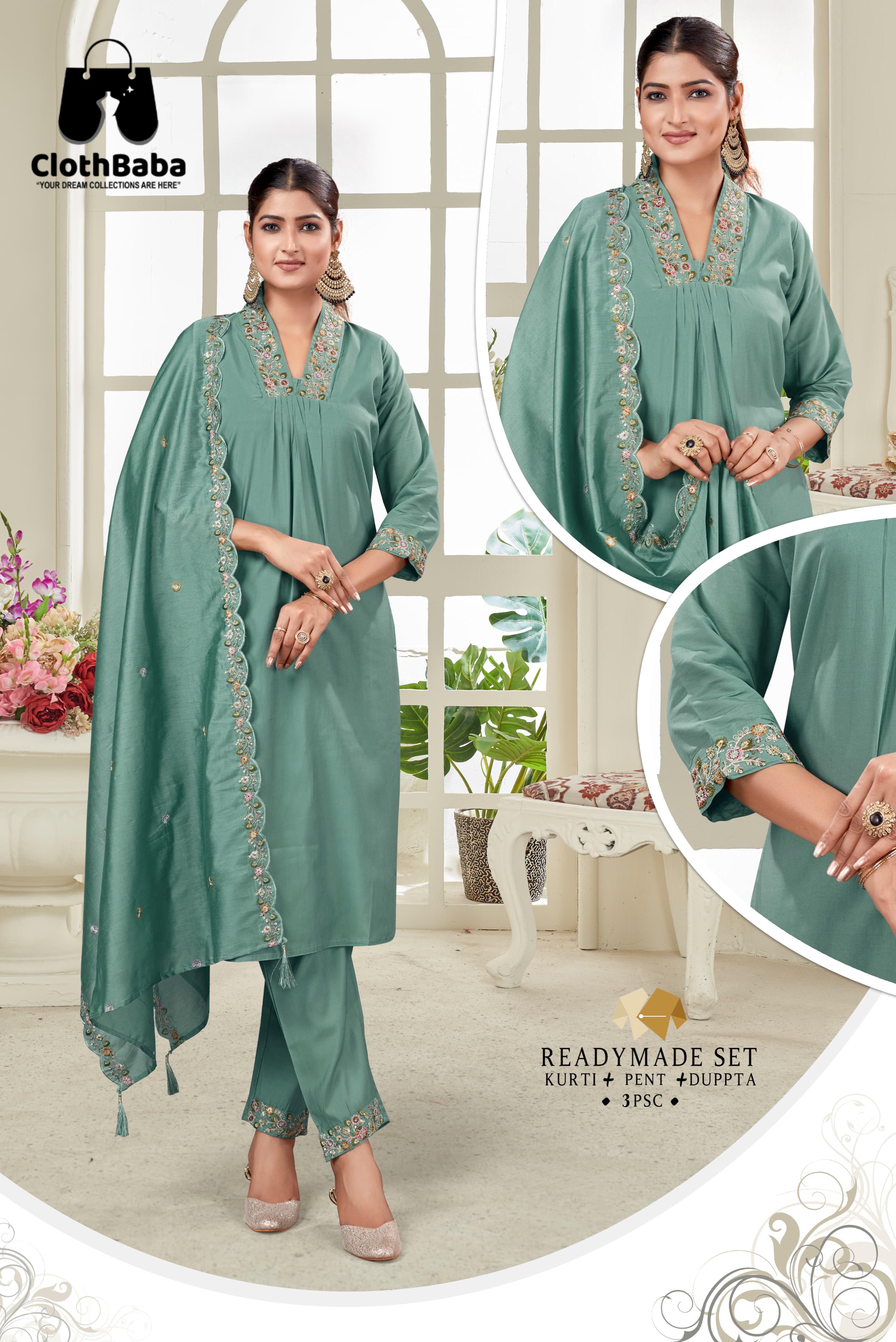 Roman Silk 3-Piece Readymade Suit with Embroidery Work for Retailers & Wholesalers