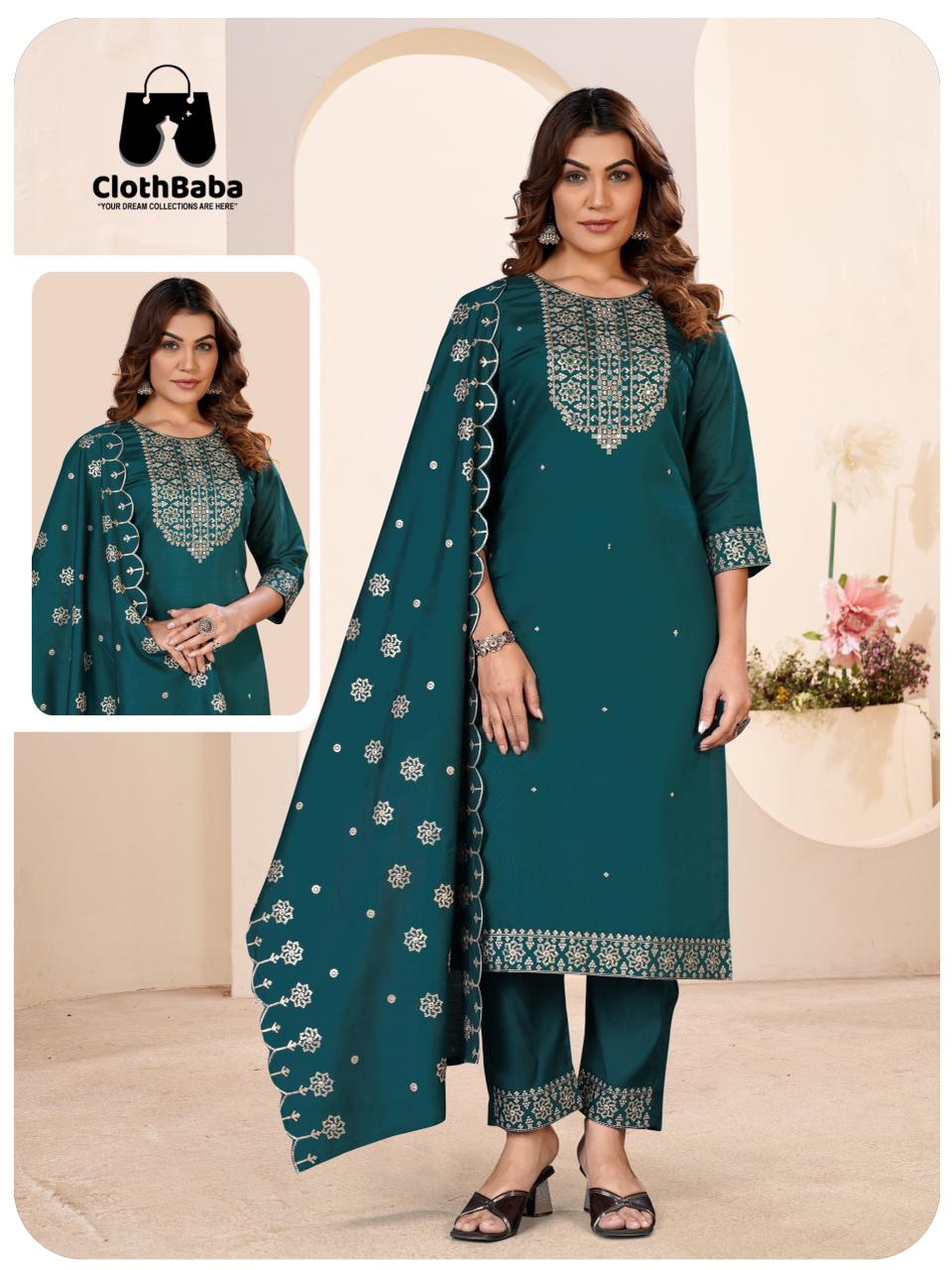 Mull Vertical Silk Readymade Suit with Work Wholesale