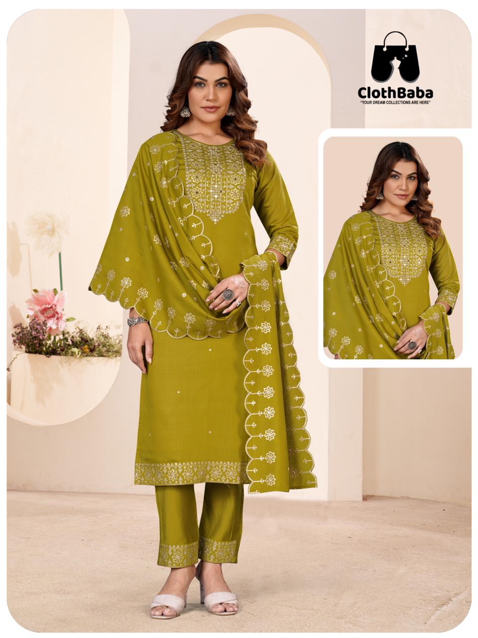 Mull Vertical Silk Readymade Suit with Work Wholesale