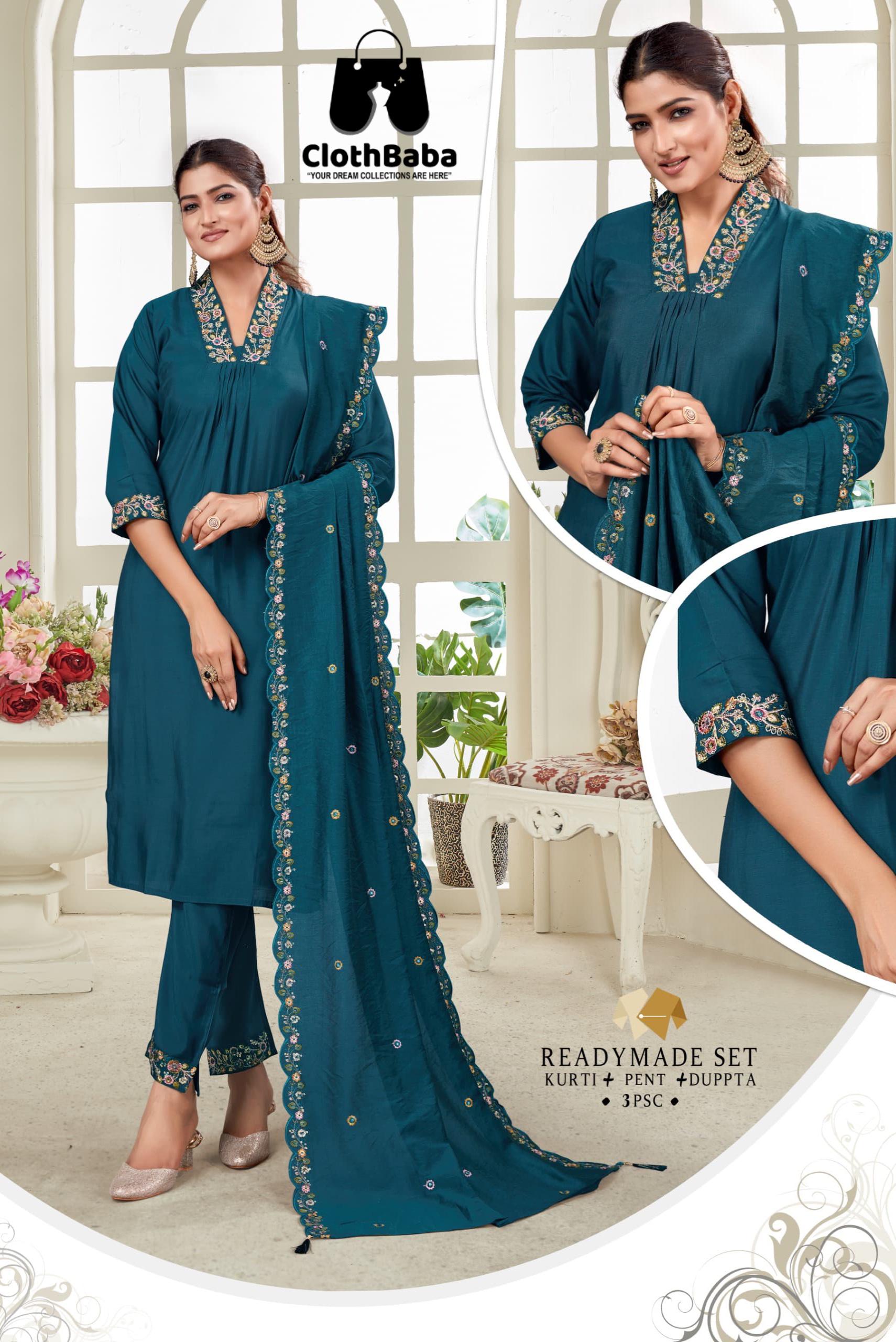 Roman Silk 3-Piece Readymade Suit with Embroidery Work for Retailers & Wholesalers