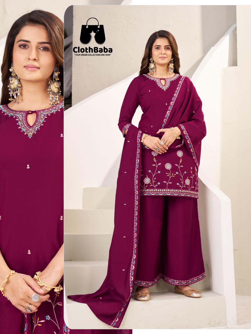 Elegant Pure Mull Chanderi Readymade Suit Set