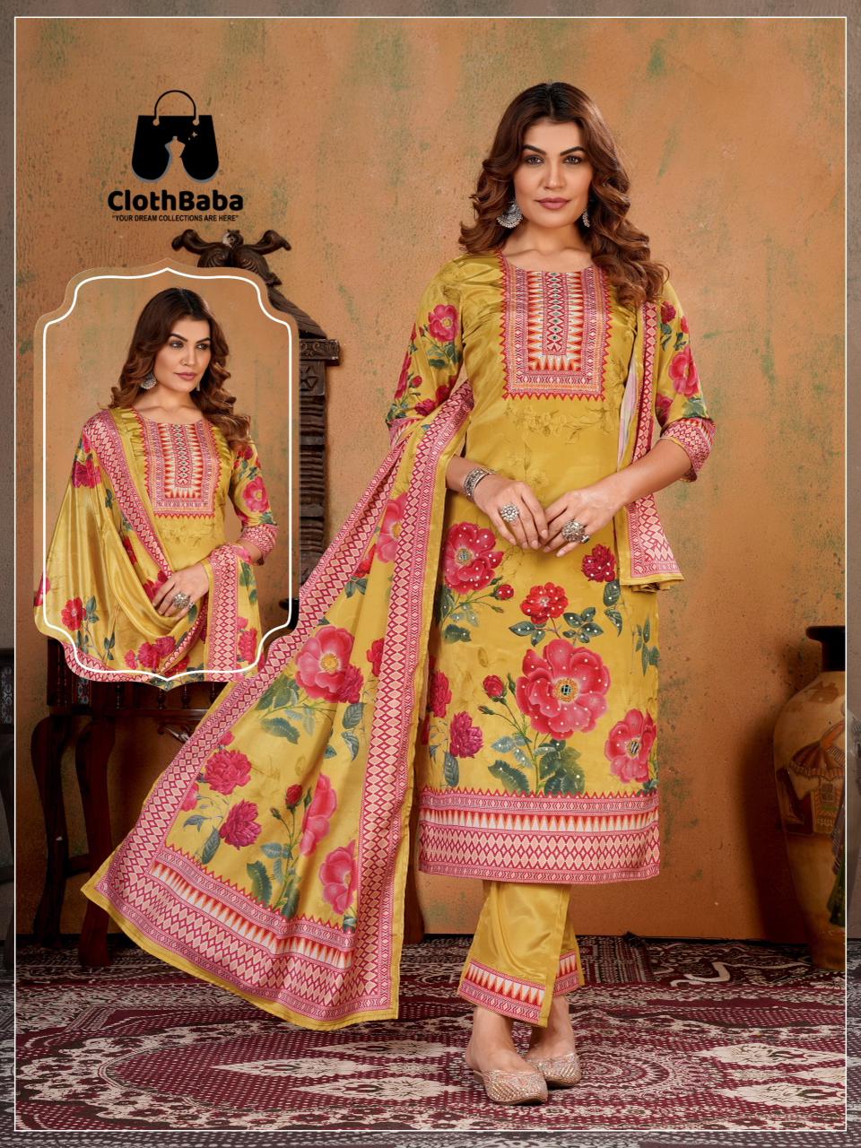 Stylish Pakistani Crepe Silk Readymade Suit Lotus Design Wholesale