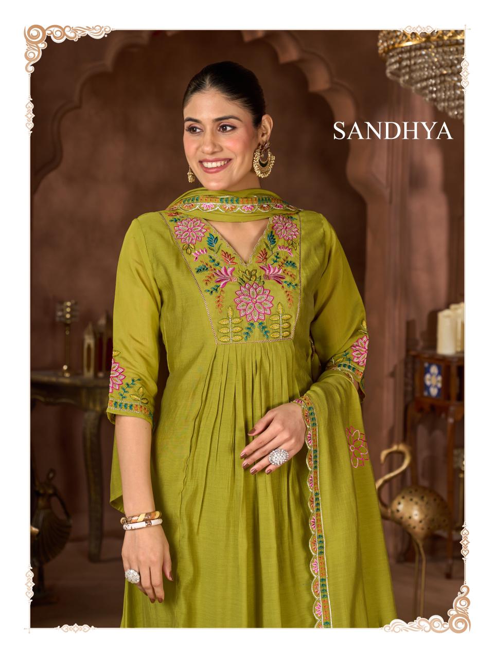 Fancy Hand-Embroidered Mull Chanderi Silk Stitched Suit