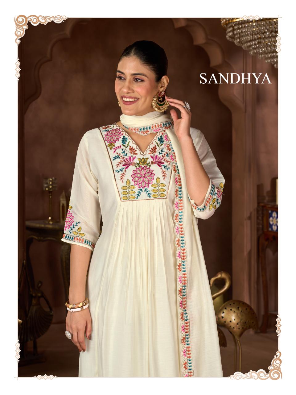 Fancy Hand-Embroidered Mull Chanderi Silk Stitched Suit