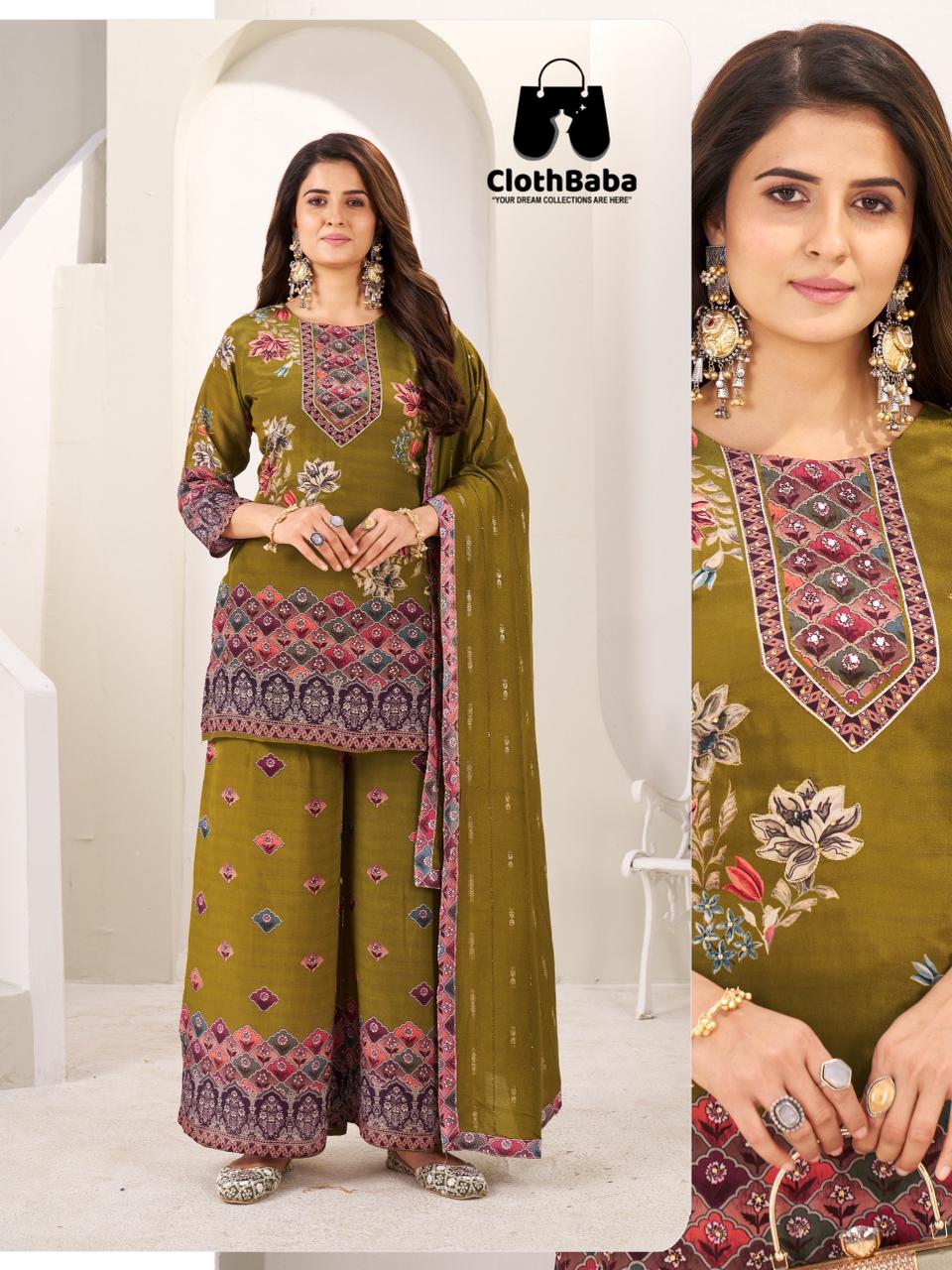 Pure Viscose Natural Crepe Readymade Suit