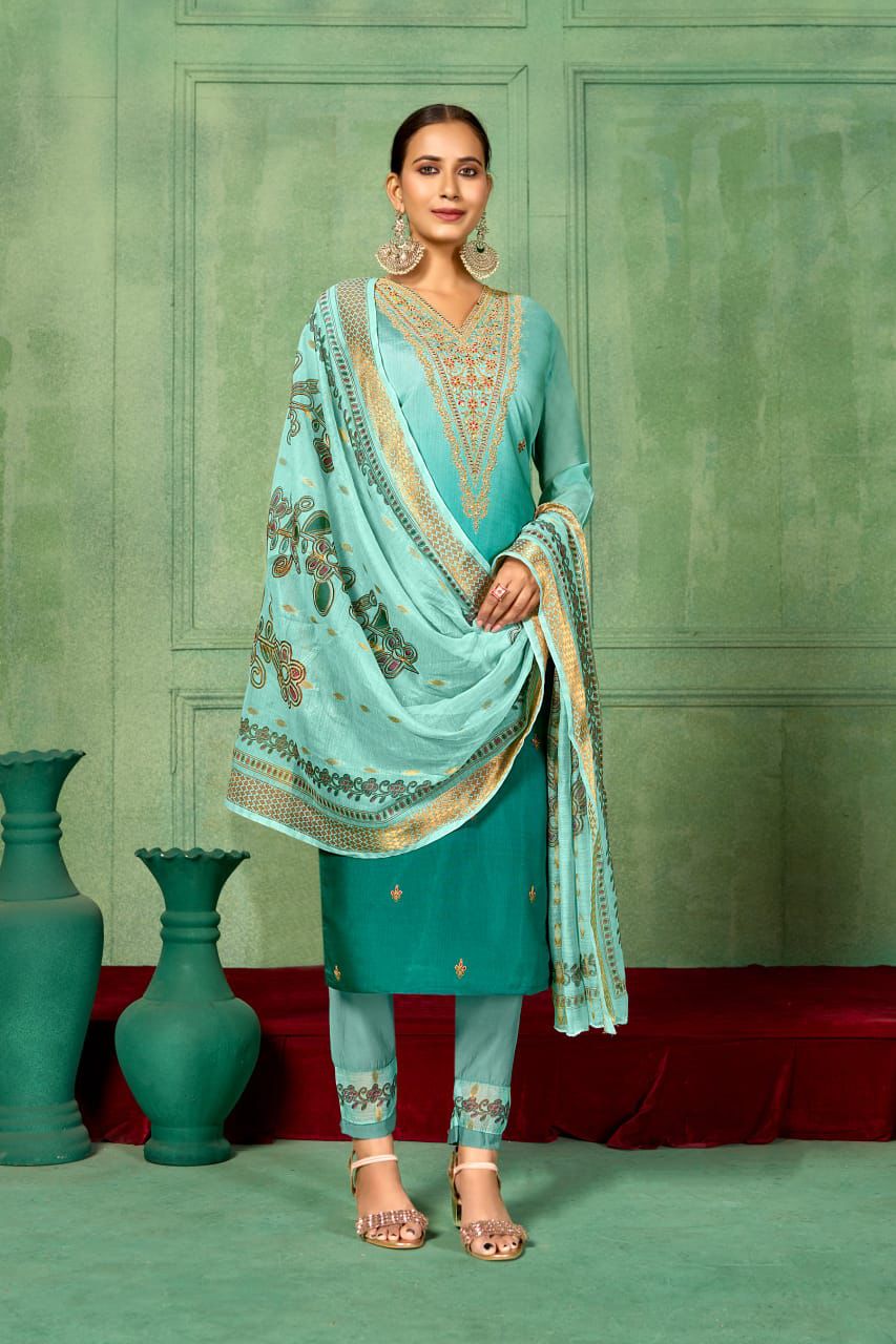 Roman Silk Ombre Embroidered Readymade Suit with Organza Dupatta