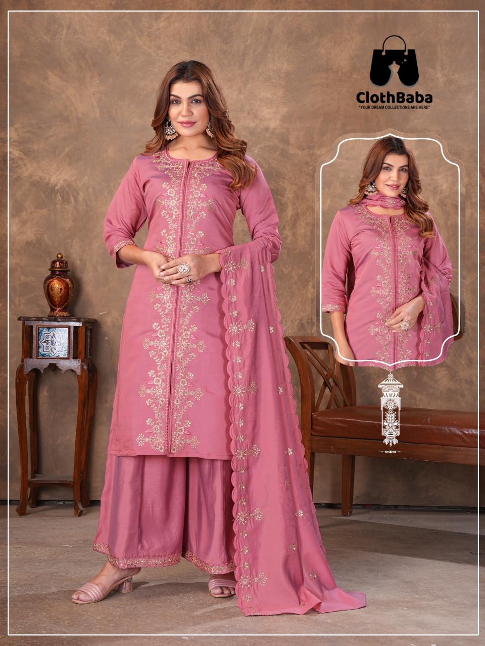 Mohini Roman Silk Two Tone Readymade Suit Wholesale Set