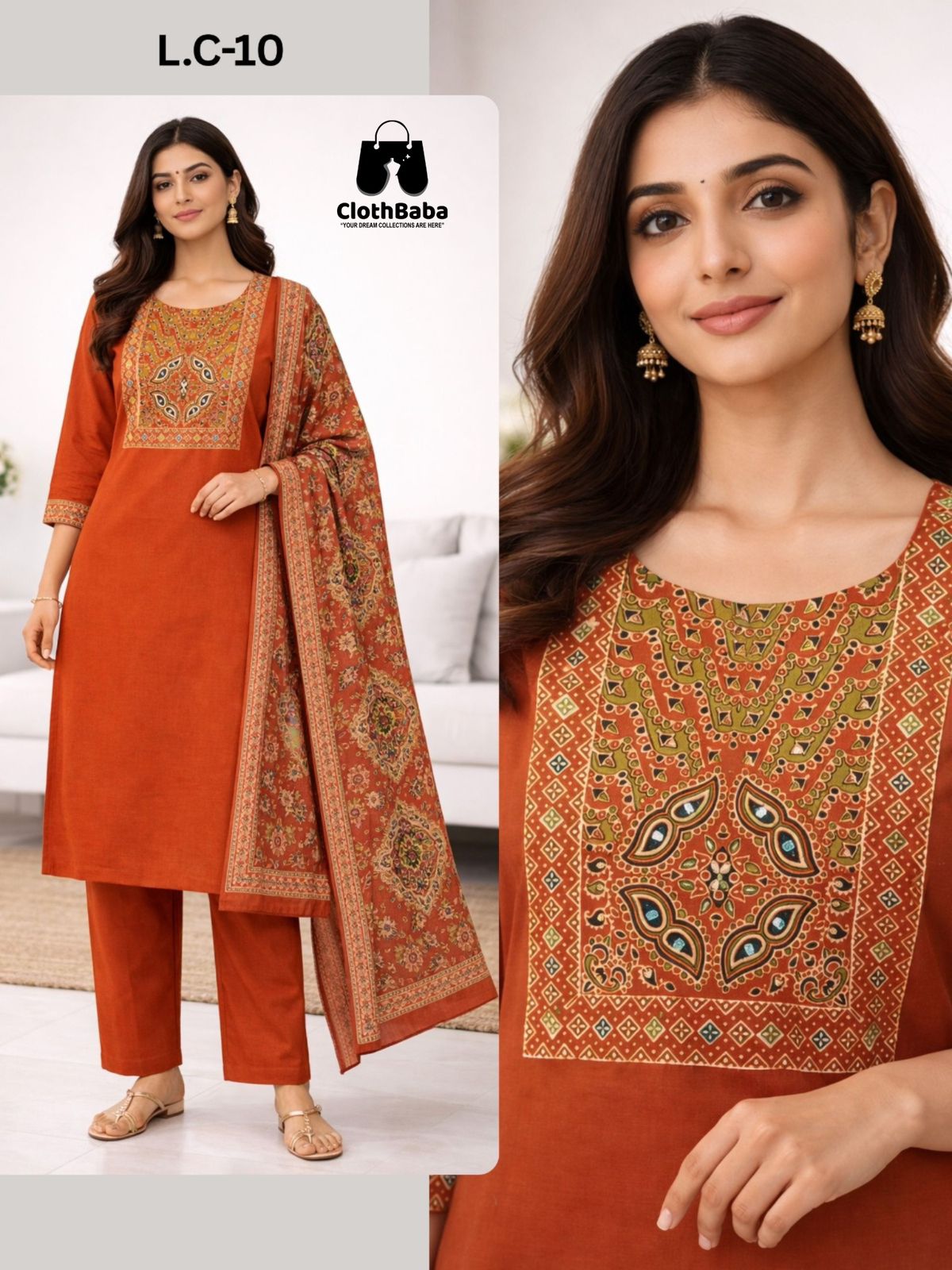 Dhabu Cotton Work Readymade Suit Wholesale Size Set