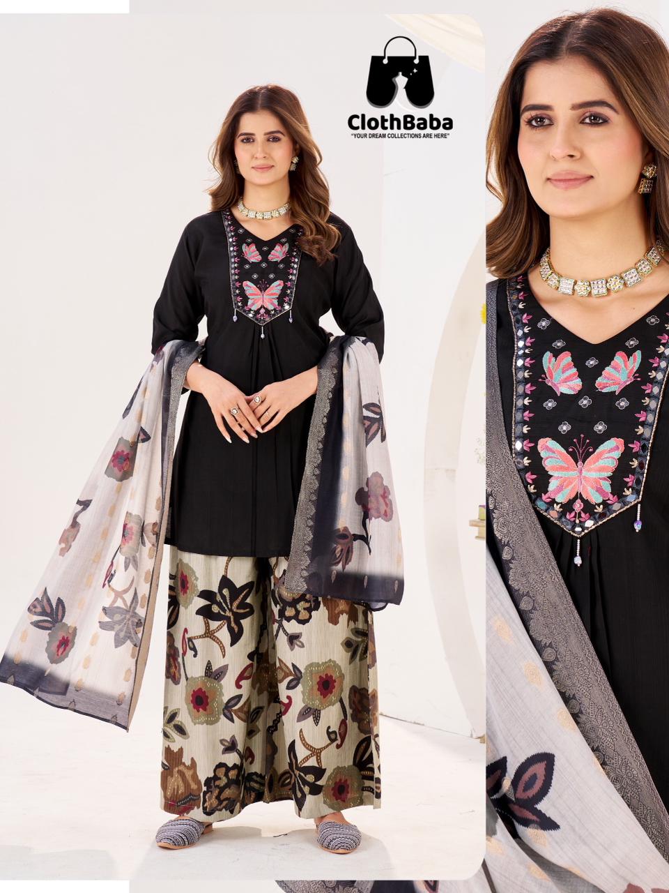 Dolly Vertican Silk Roman Silk Readymade Suit Set