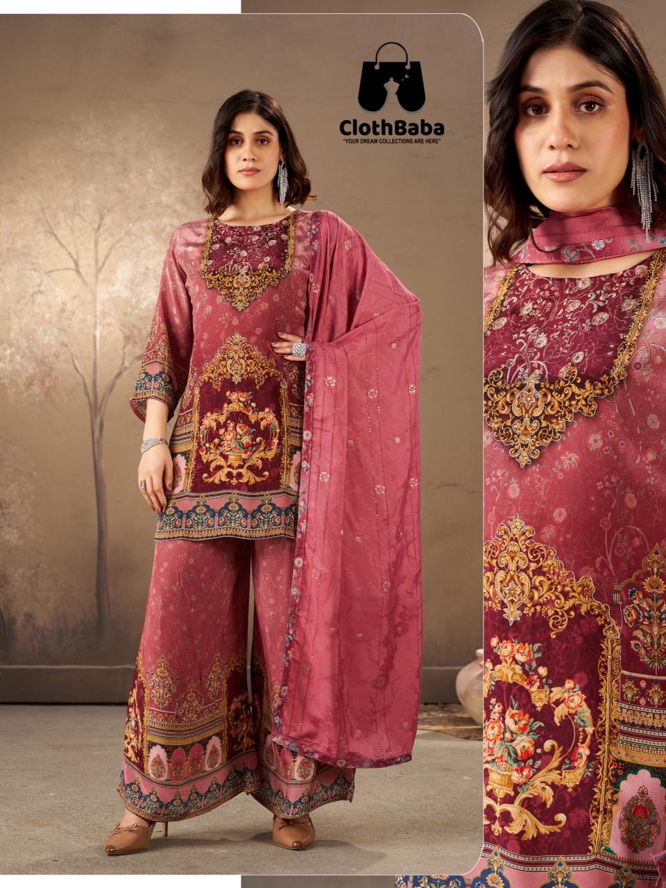 Elegant Pure Viscose Natural Crepe Readymade Suit