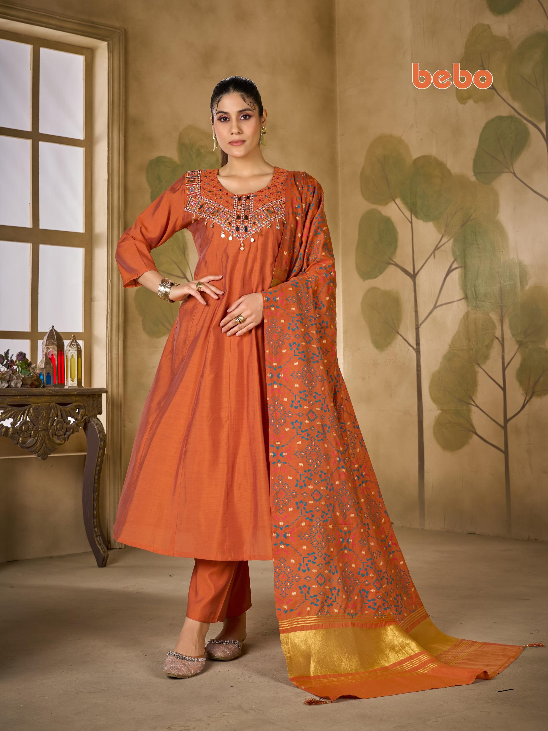 Fancy Roman Silk Embroidered Suit with Handwork & Lagadi Patti Dupatta