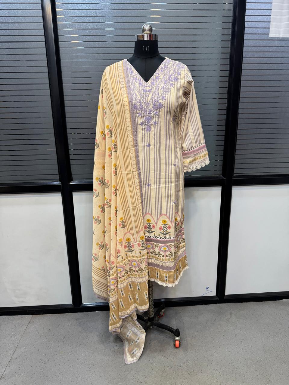 Designer Linen Flex 3-Piece Readymade Suit with Chemical Embroidery Work 