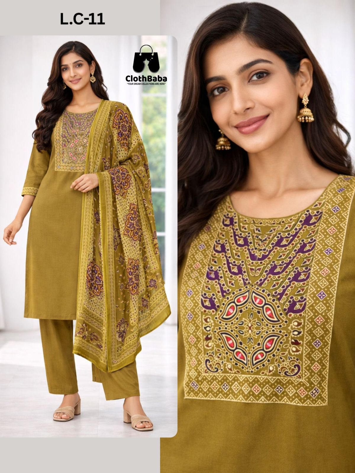 Dhabu Cotton Work Readymade Suit Wholesale Size Set