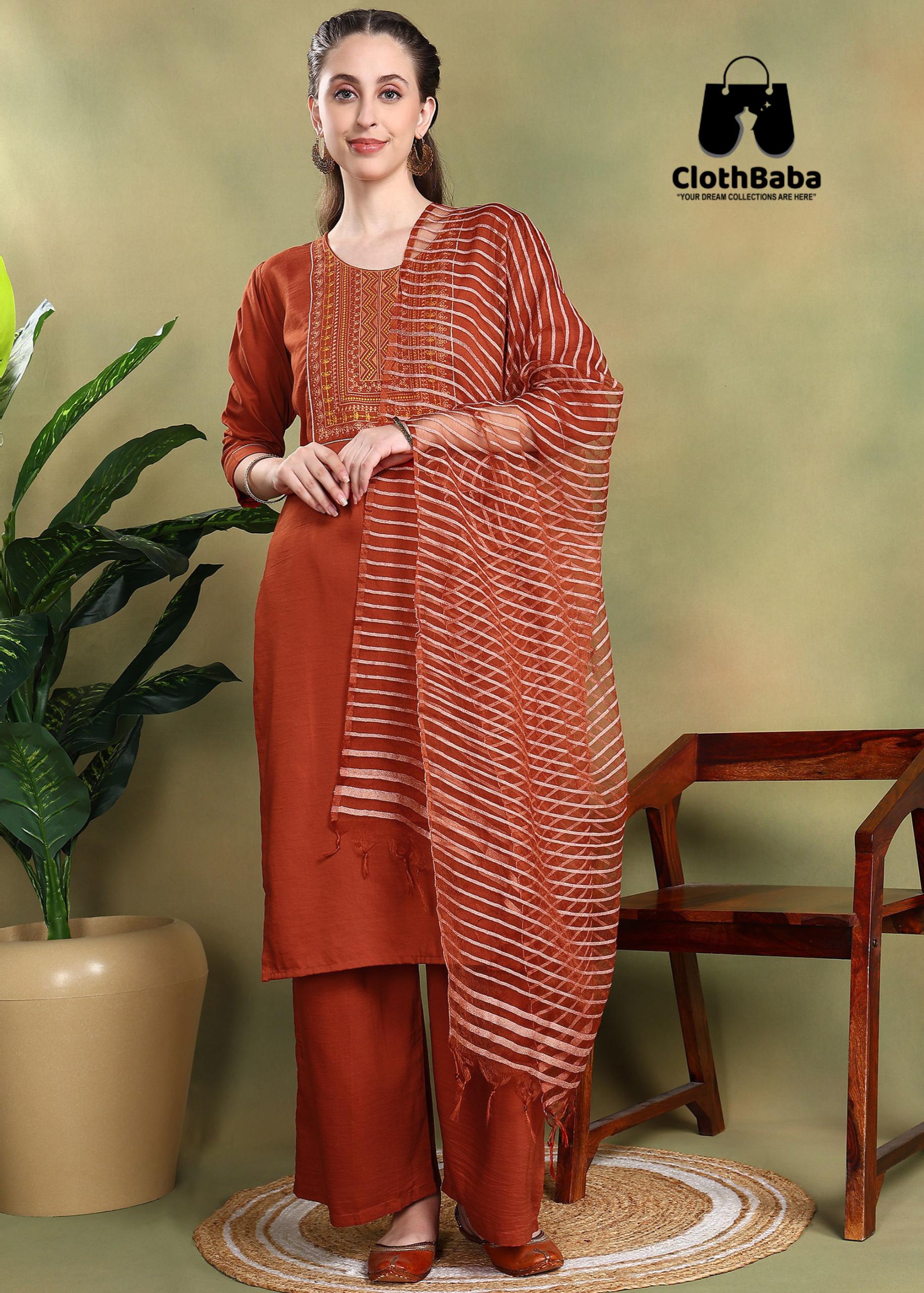 Classic Gold Embroidered Readymade Suit with Plazo and Dupatta