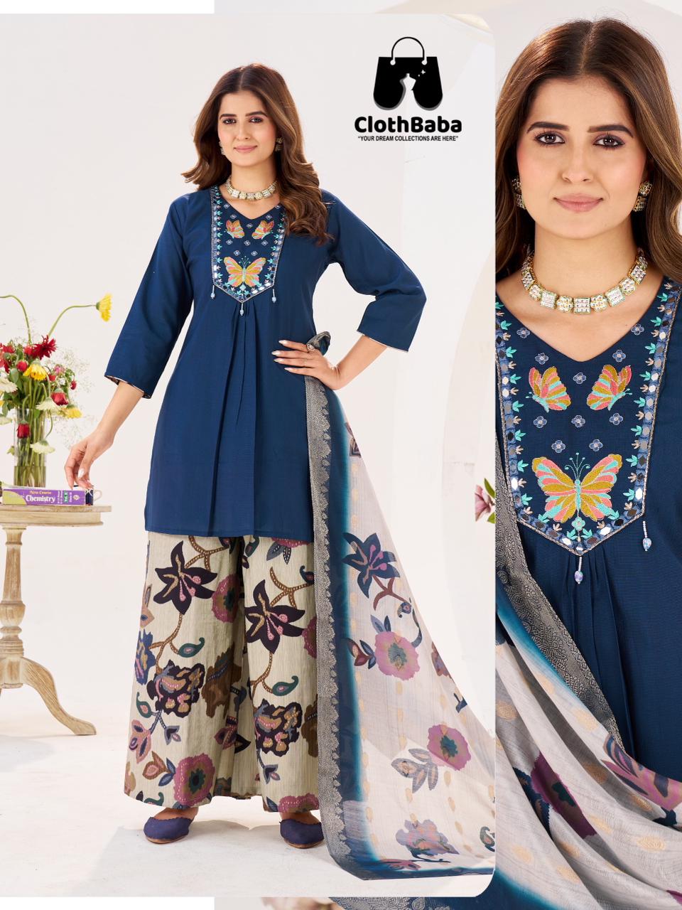 Dolly Vertican Silk Roman Silk Readymade Suit Set