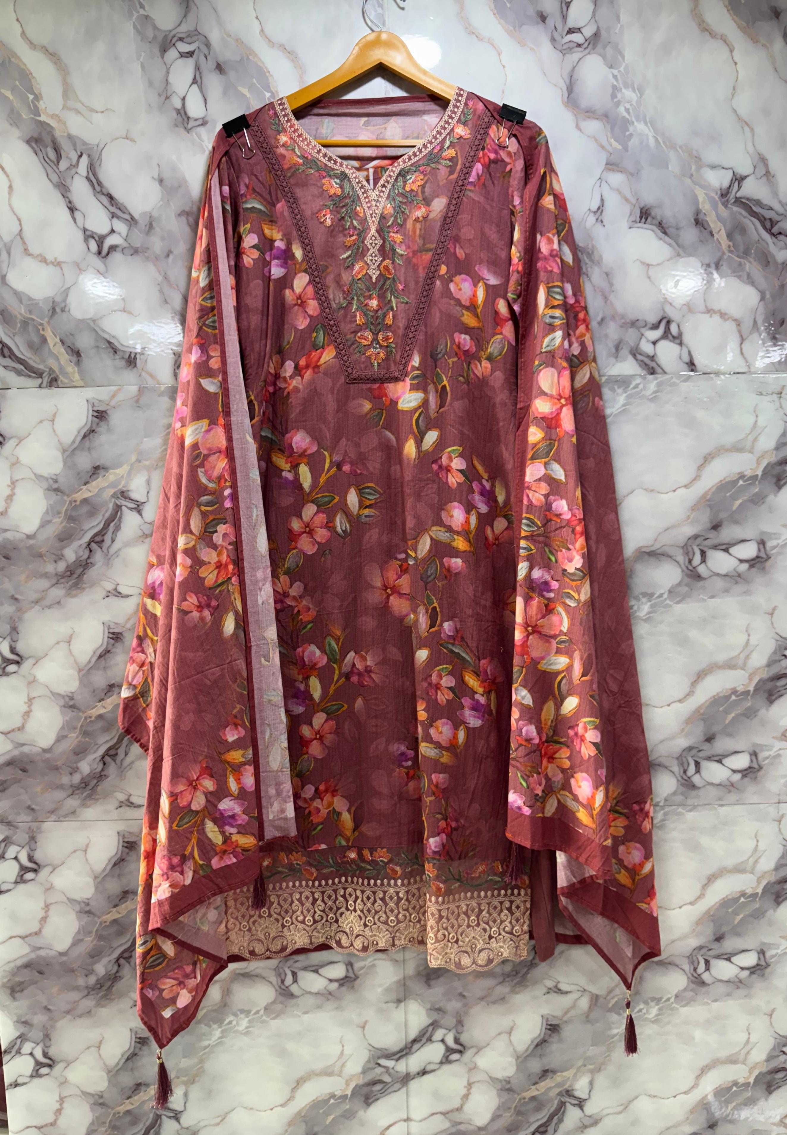 Pure Cambric Cotton Readymade Suit with Mul Mul Dupatta Wholesale