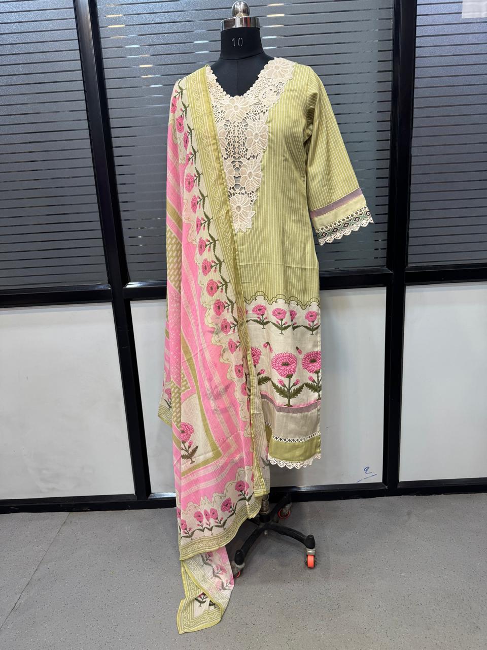 Designer Linen Flex 3-Piece Readymade Suit with Chemical Embroidery Work