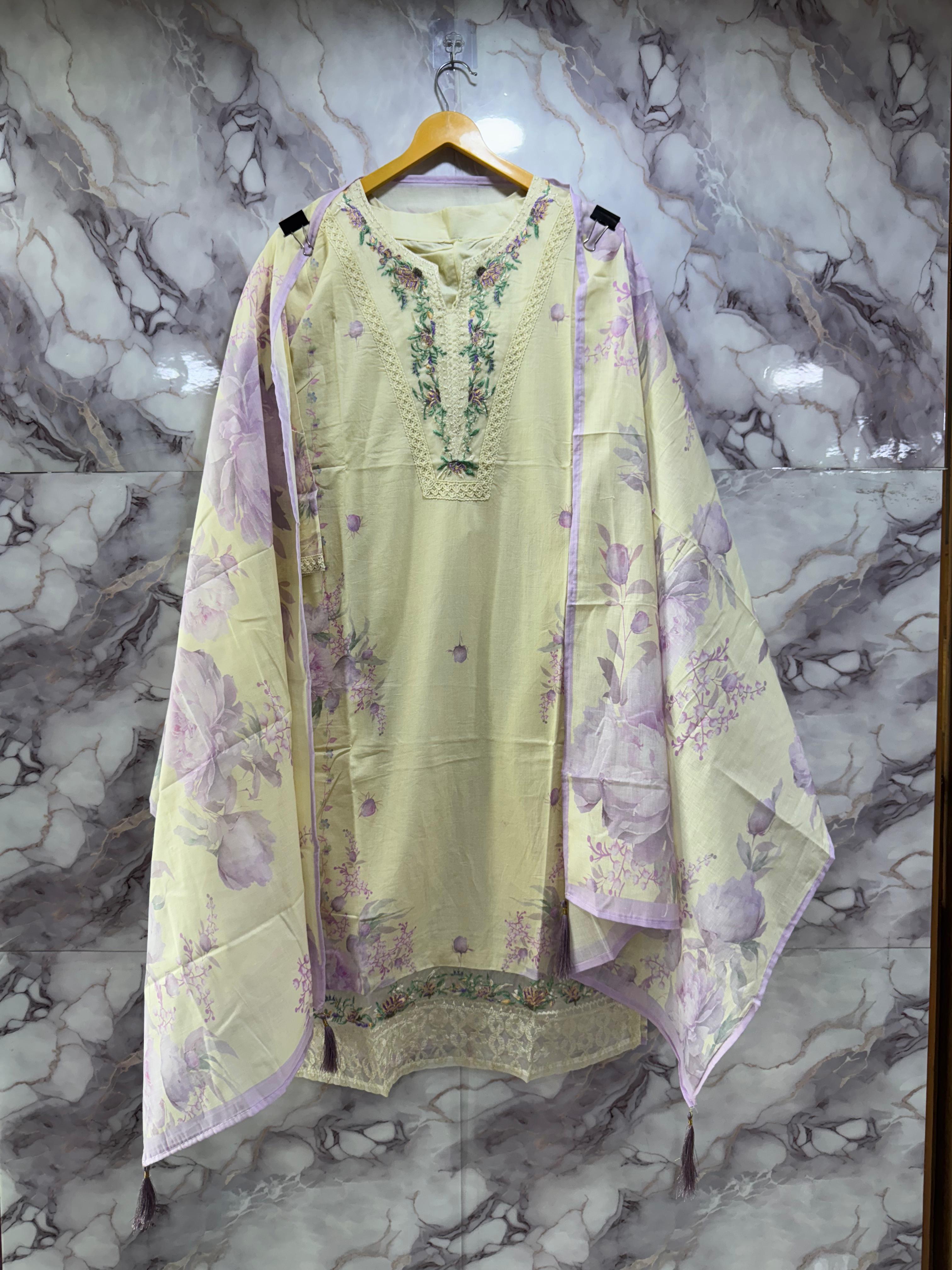 Pure Cambric Cotton Readymade Suit with Mul Mul Dupatta Wholesale