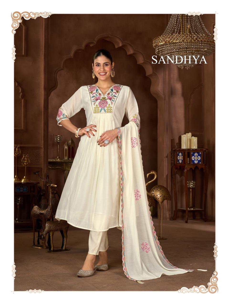 Fancy Hand-Embroidered Mull Chanderi Silk Stitched Suit