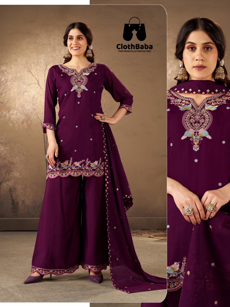 Elegant Pure Mull Chanderi Readymade Suit with Handwork