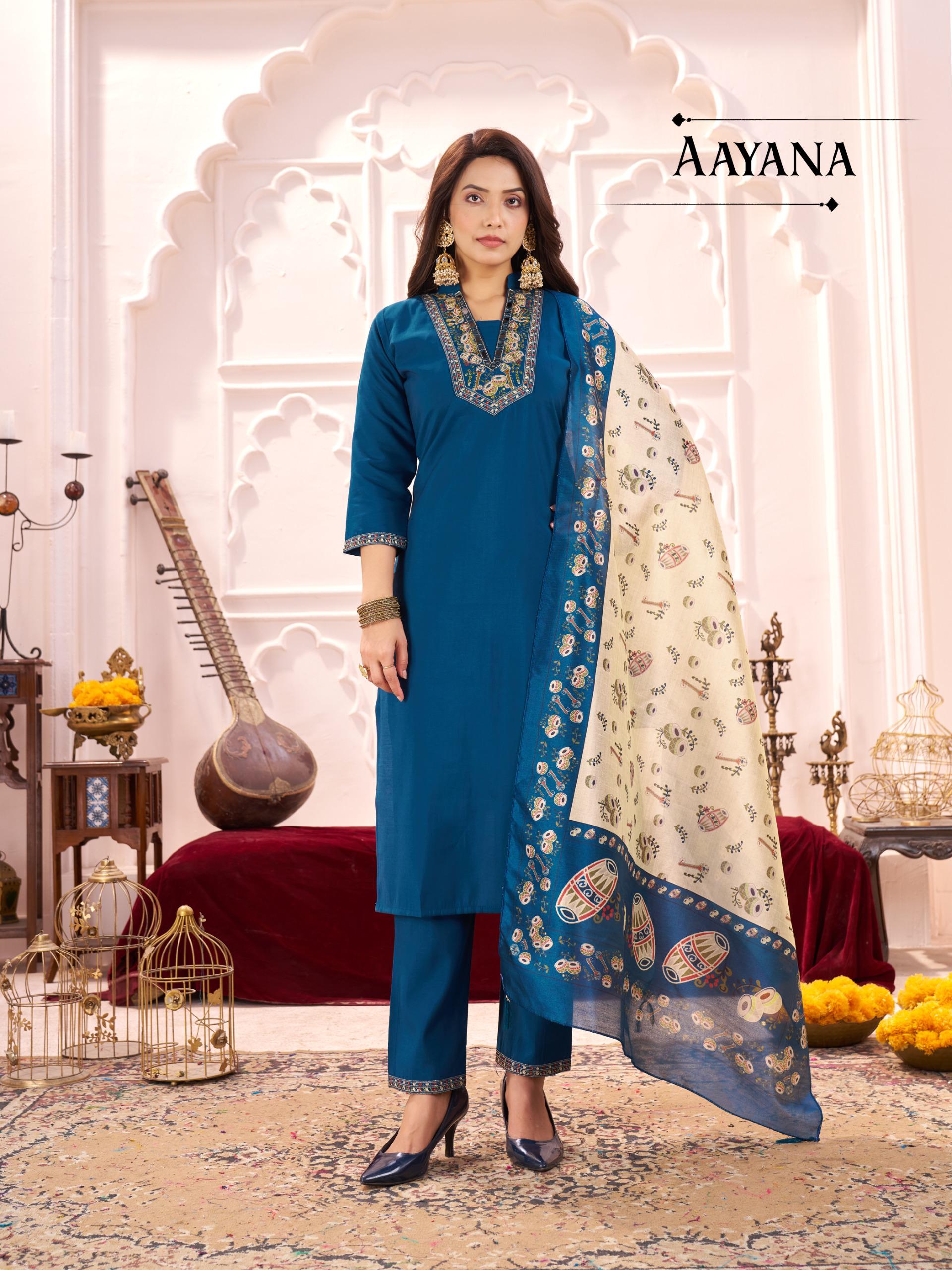 Hand-Embroidered Roman Silk Suit with Digital Print Chanderi Dupatta