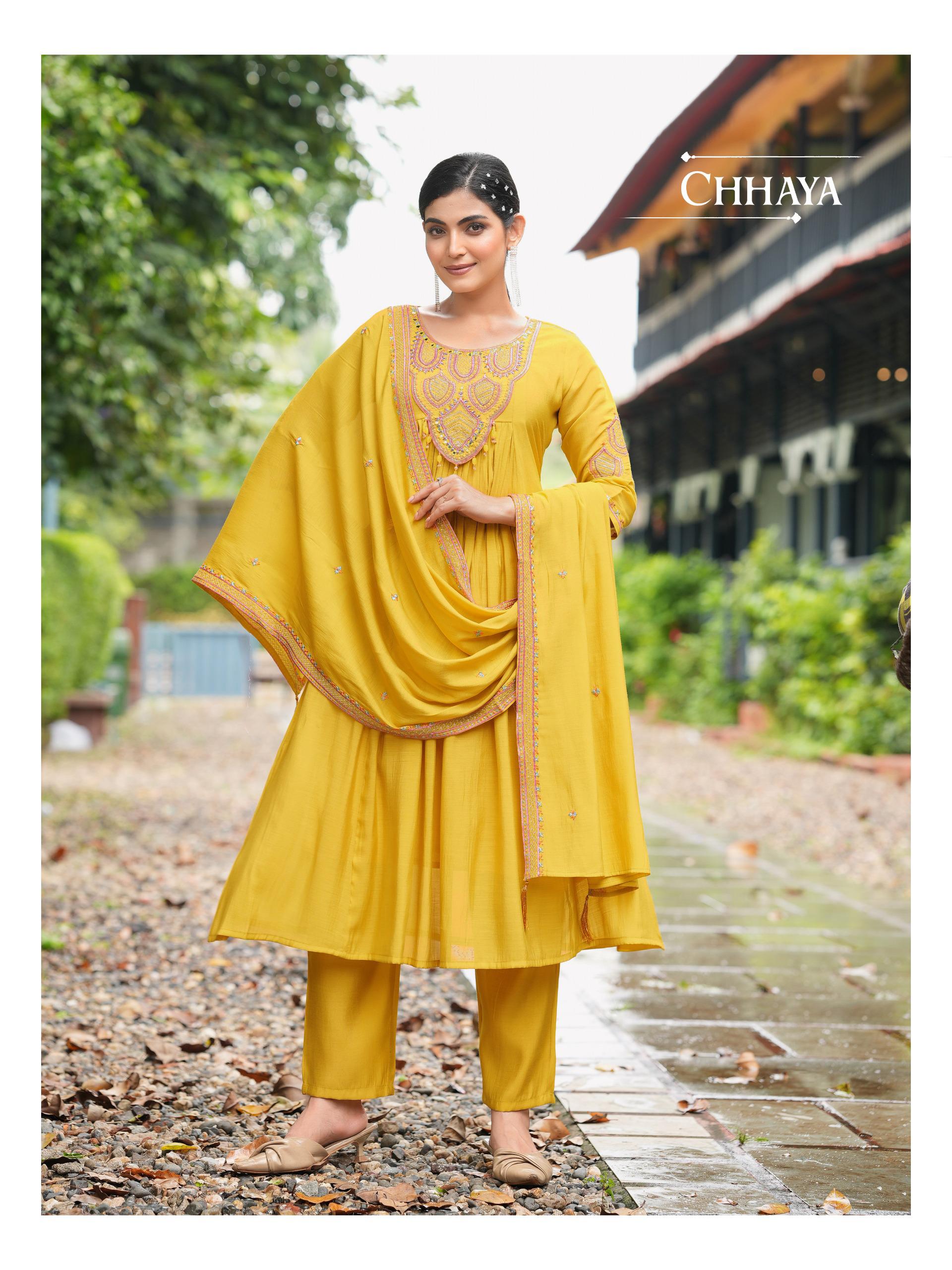 Chanderi Charm – Elegant Mull Silk Anarkali Suit with Intricate Hand Embroidery & Dupatta