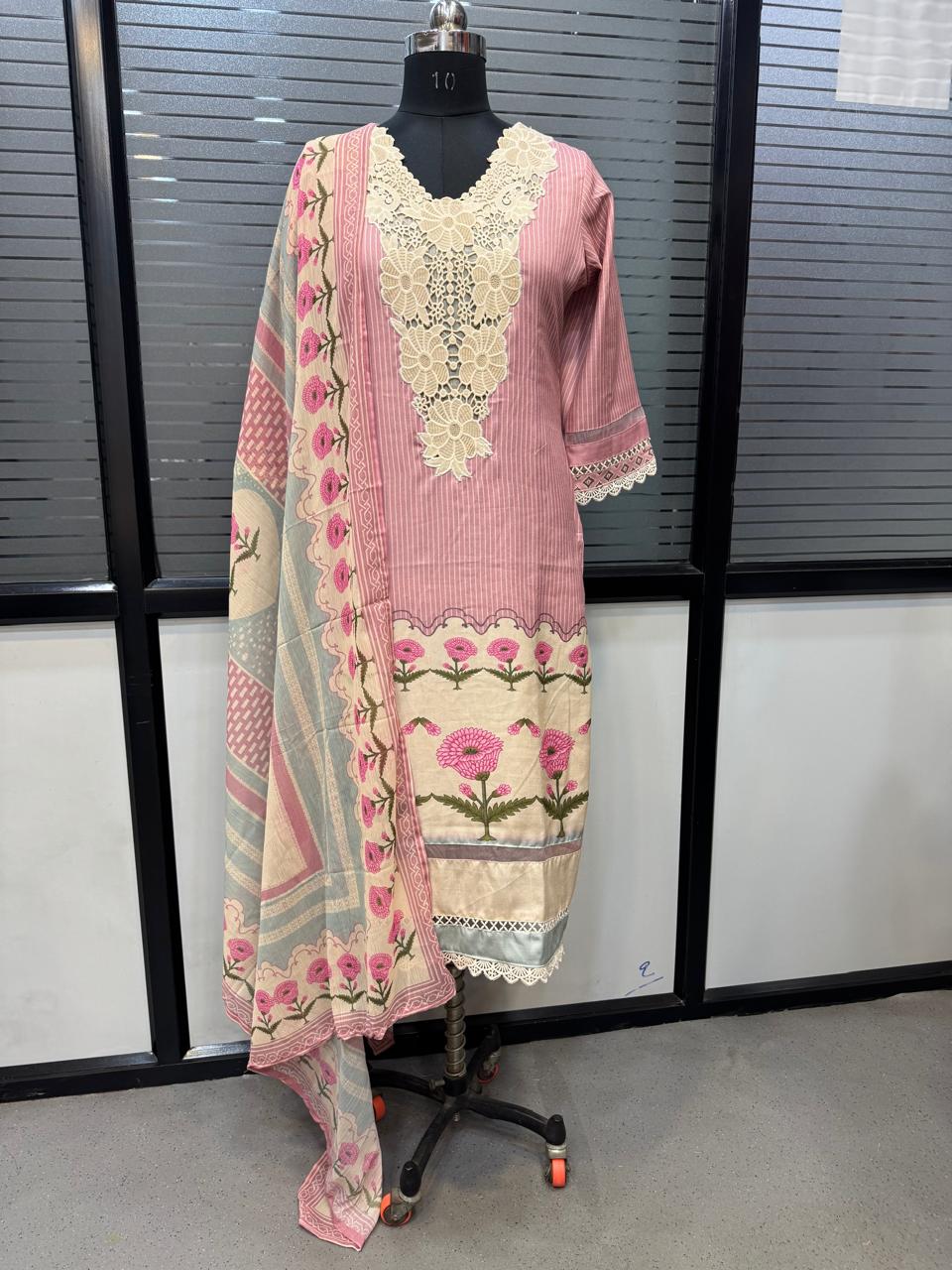 Designer Linen Flex 3-Piece Readymade Suit with Chemical Embroidery Work 