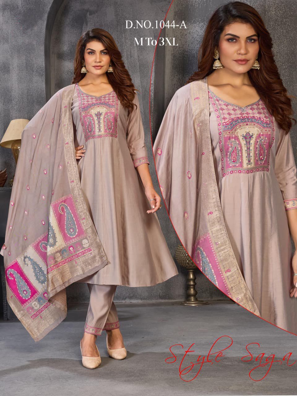 Fashionable Ladies Roman Silk Suit with Handwork