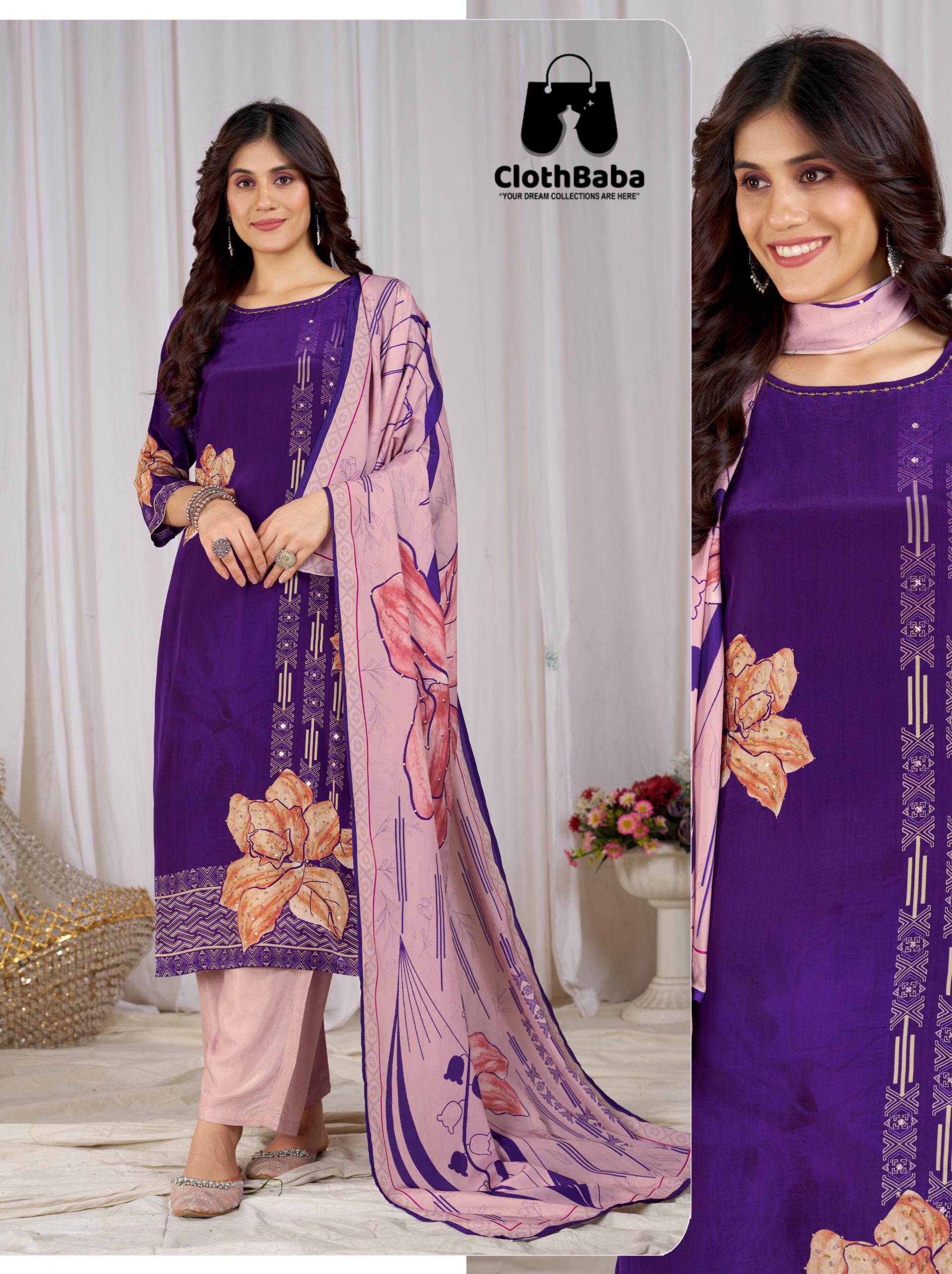 Natural Crepe Readymade Suit Set Wholesal
