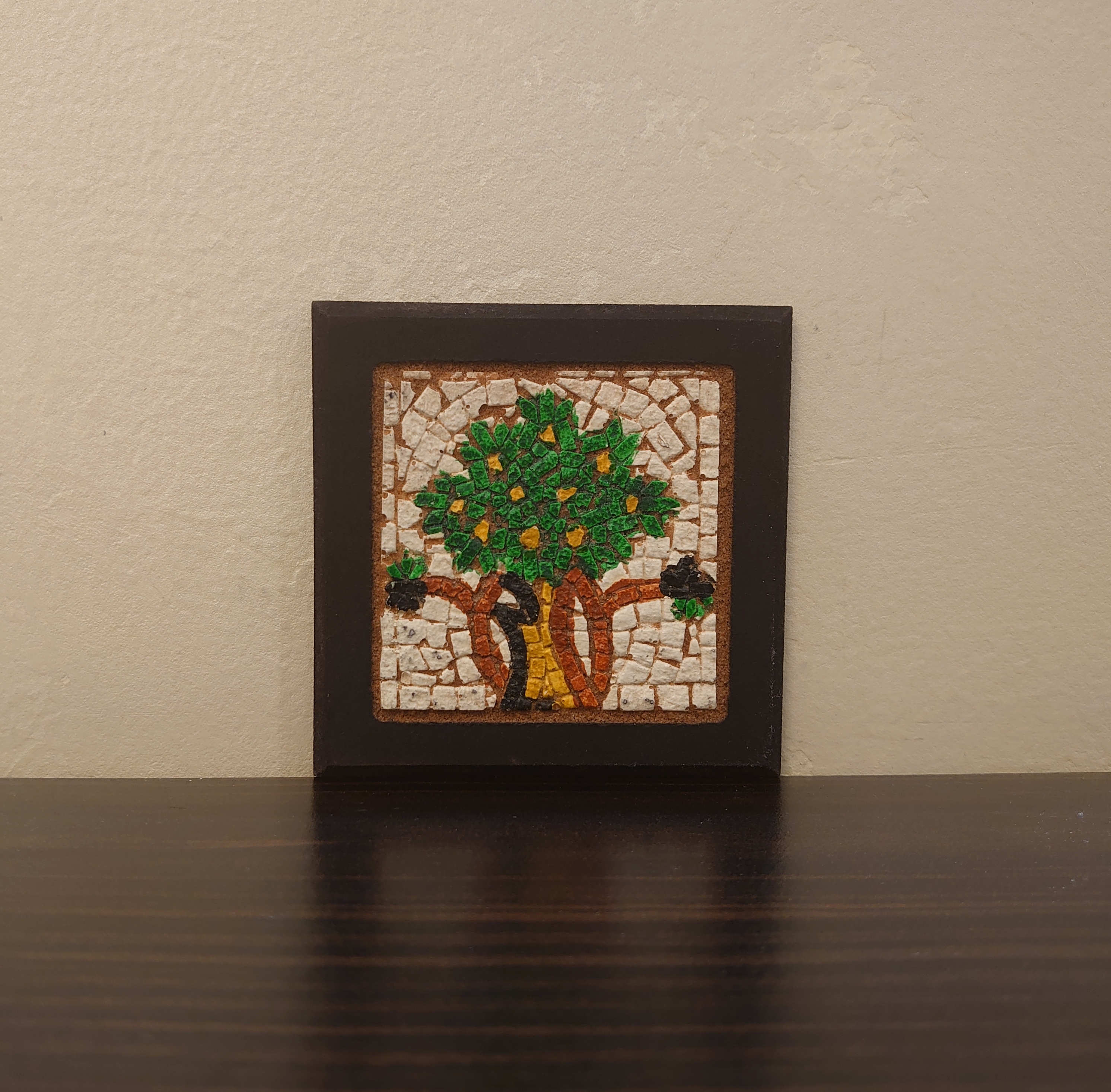 Wood And Stone Mosaic Coaster Square [Tree Of Life]