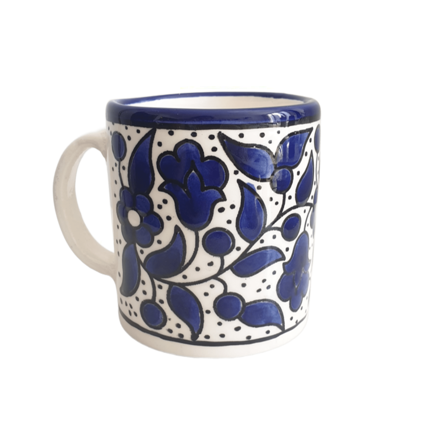 Floral Design Hand Painted Mug 15 Oz [Royal Blue]